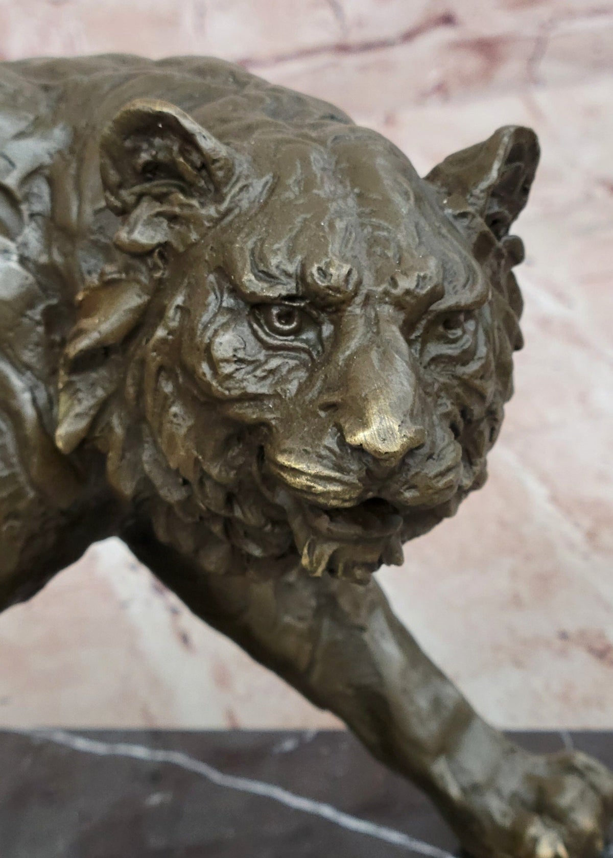 Bronze Walking Tiger Sculpture Wildlife Cat Statue Art