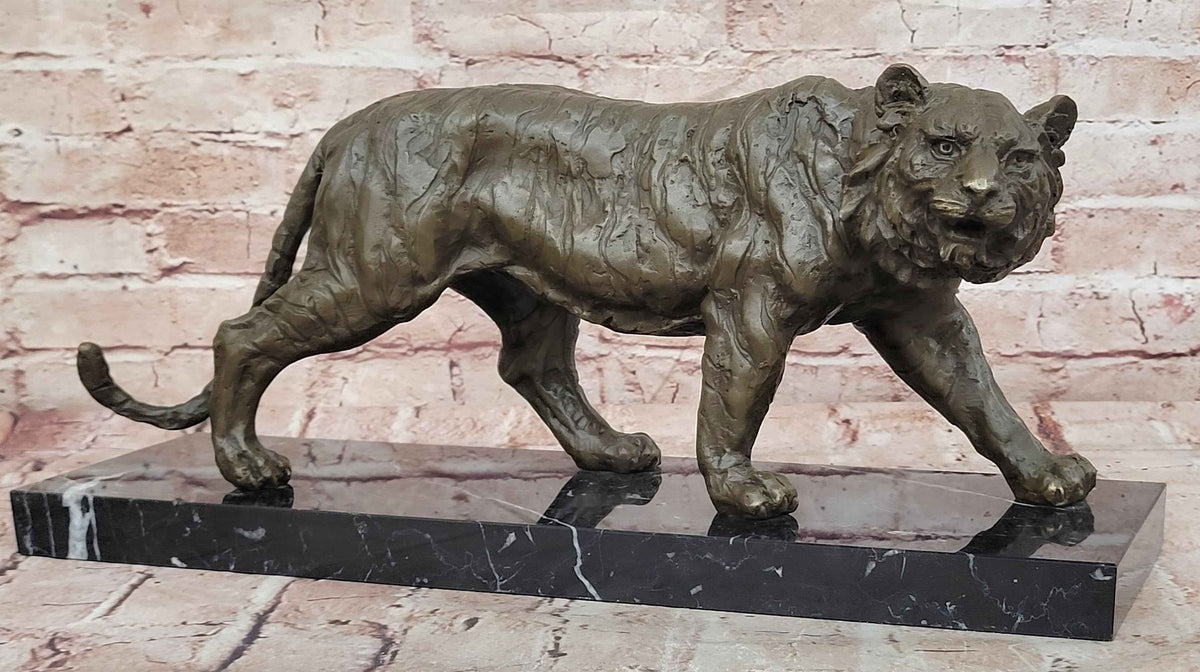 Bronze Walking Tiger Sculpture Wildlife Cat Statue Art