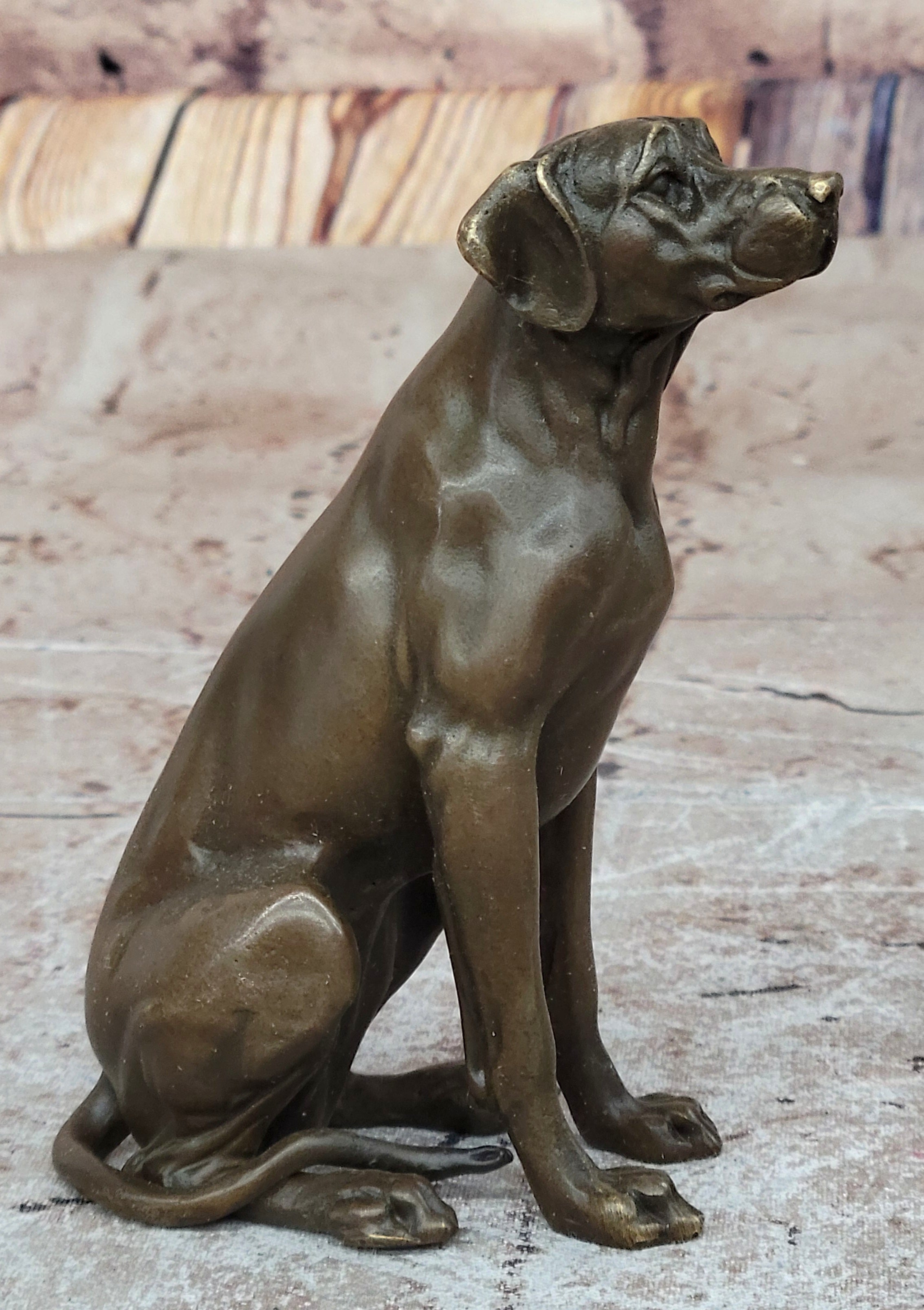 Seated Bronze Hunting Dog; Detailed Canine Sculpture for Animal Lovers