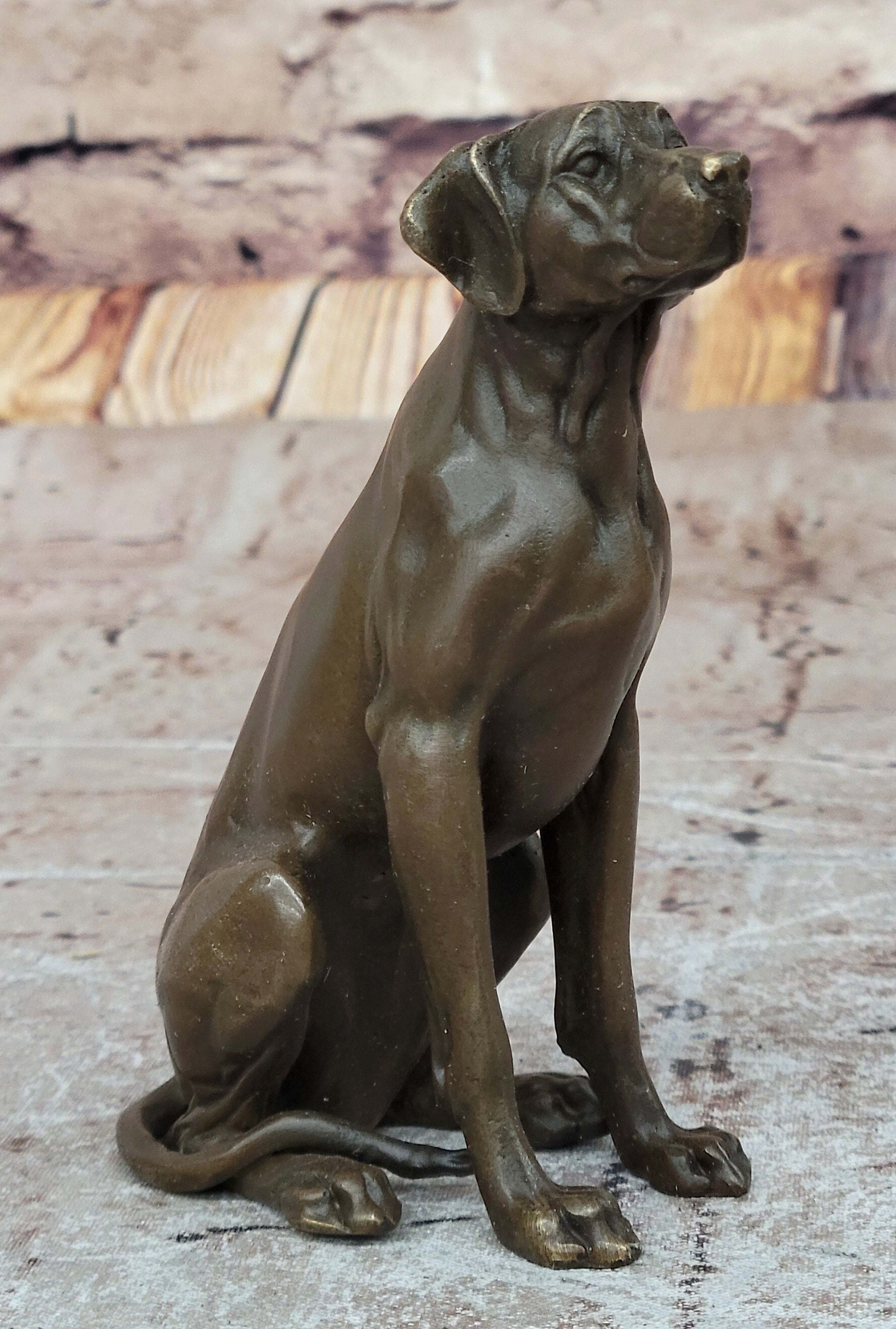 Seated Bronze Hunting Dog; Detailed Canine Sculpture for Animal Lovers