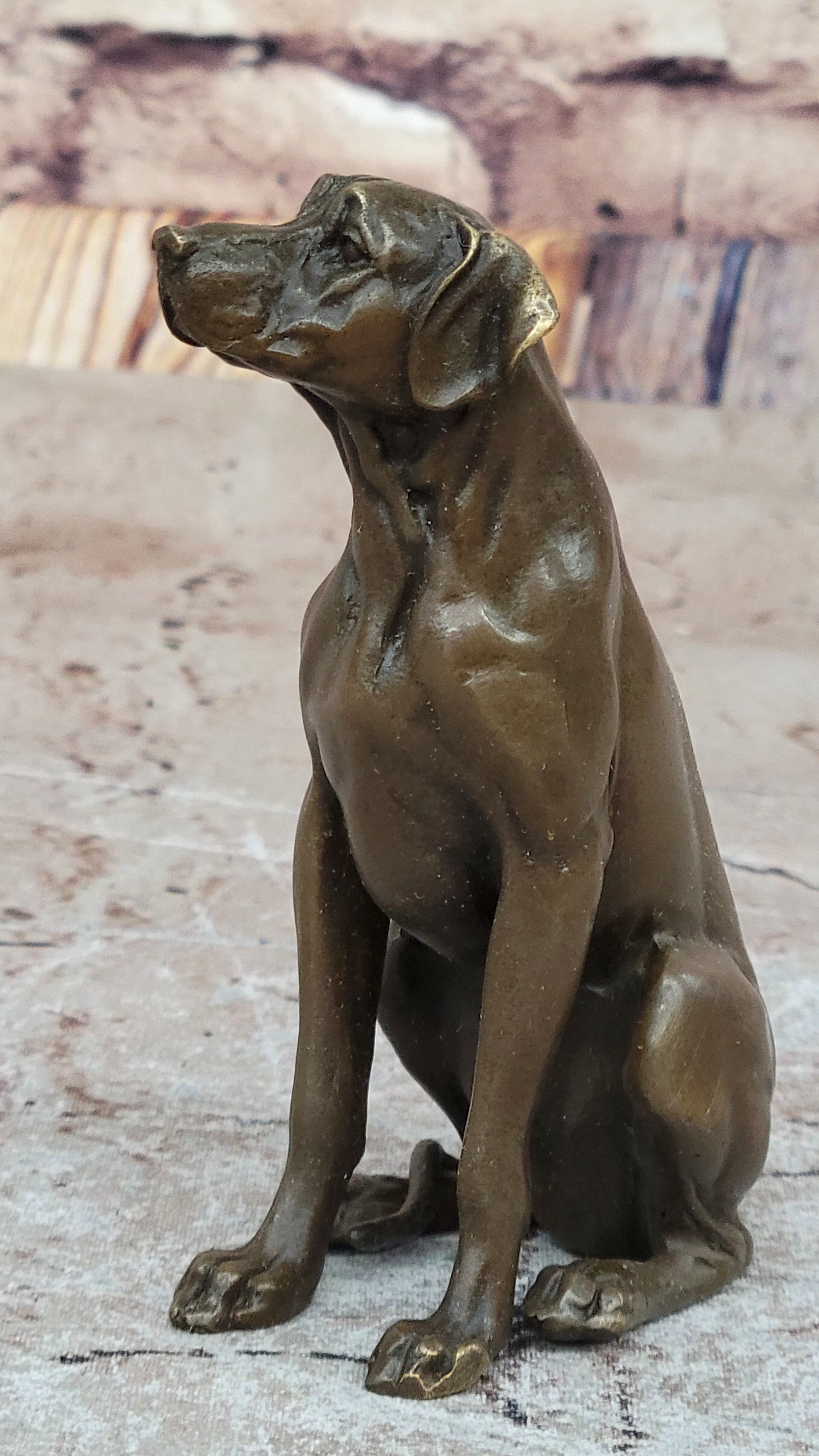 Seated Bronze Hunting Dog; Detailed Canine Sculpture for Animal Lovers