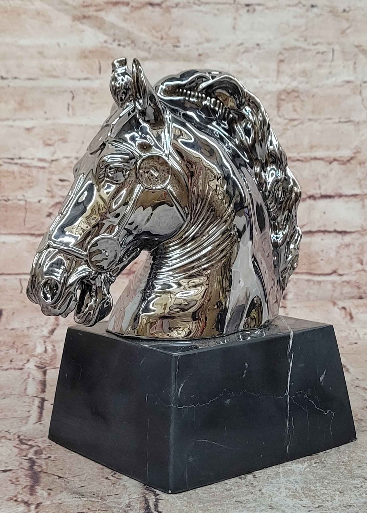 Silver Bronze Equestrian Horse Head Trophy Style Statue