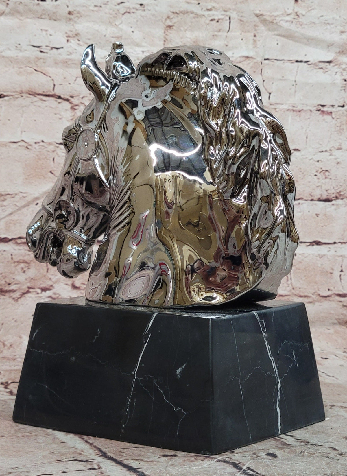 Silver Bronze Equestrian Horse Head Trophy Style Statue