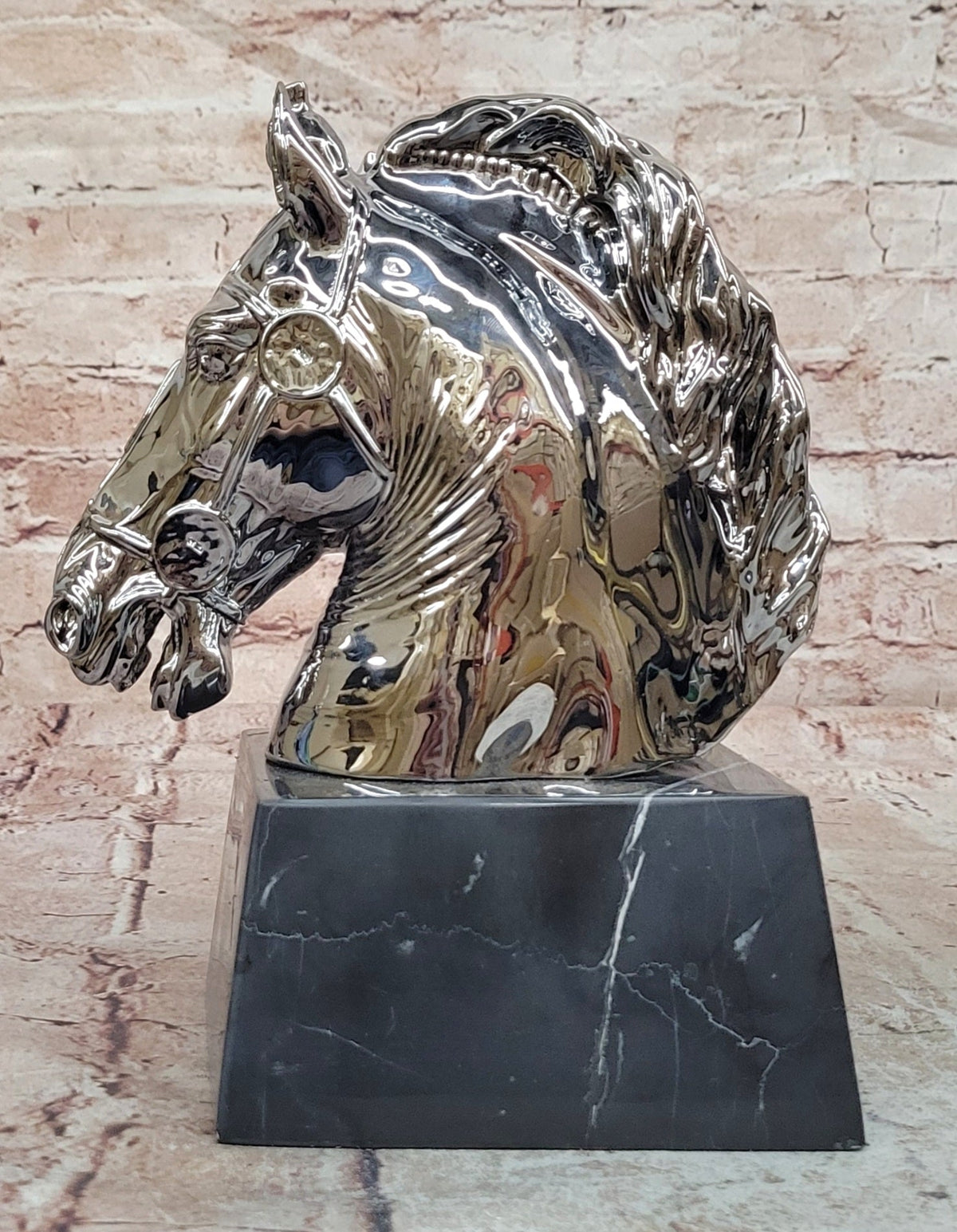 Silver Bronze Equestrian Horse Head Trophy Style Statue