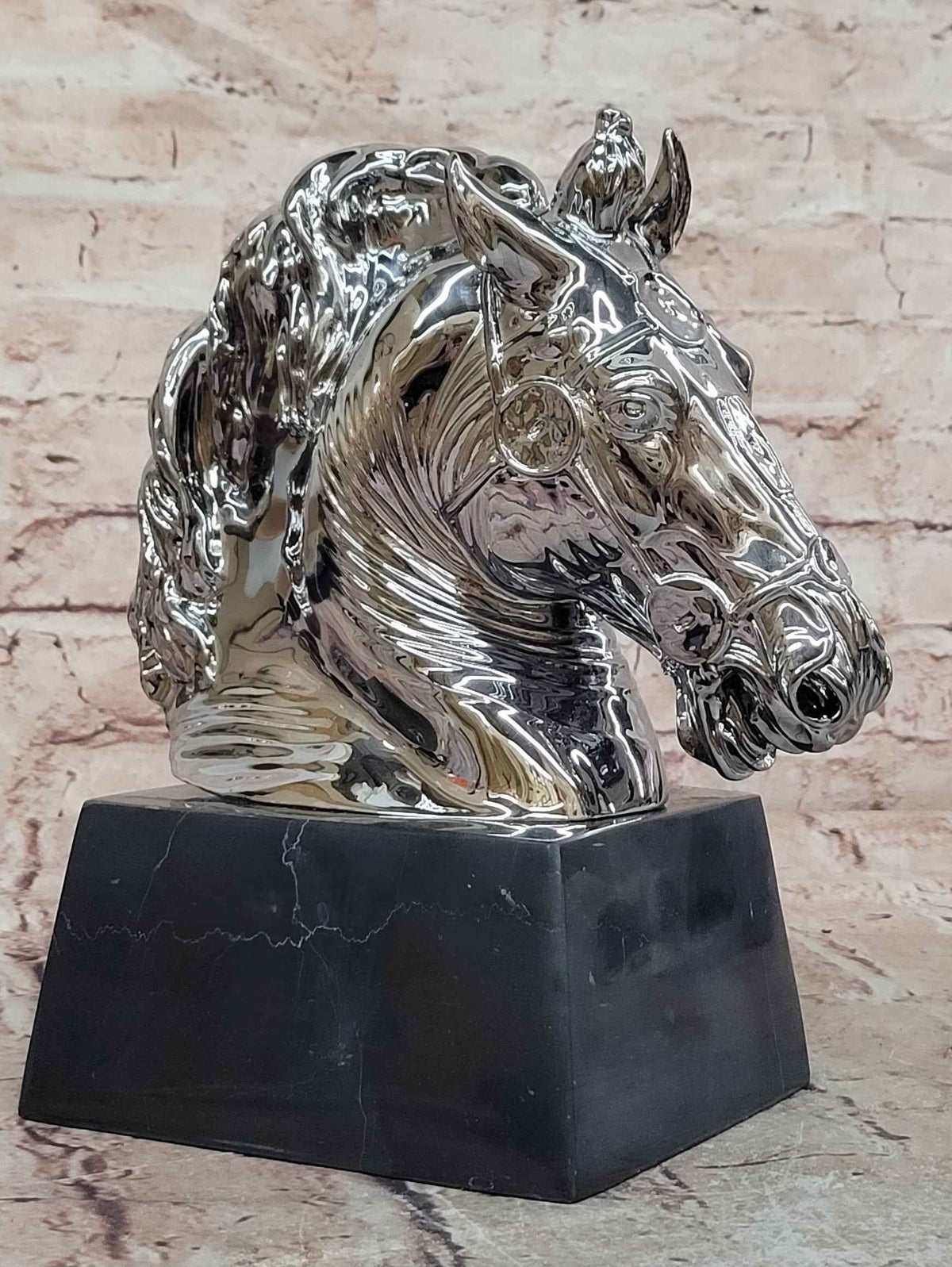 Silver Bronze Equestrian Horse Head Trophy Style Statue