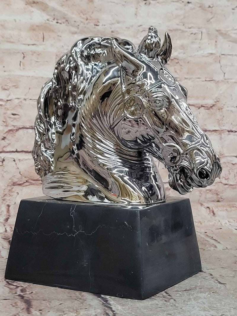 Silver Bronze Equestrian Horse Head Trophy Style Statue