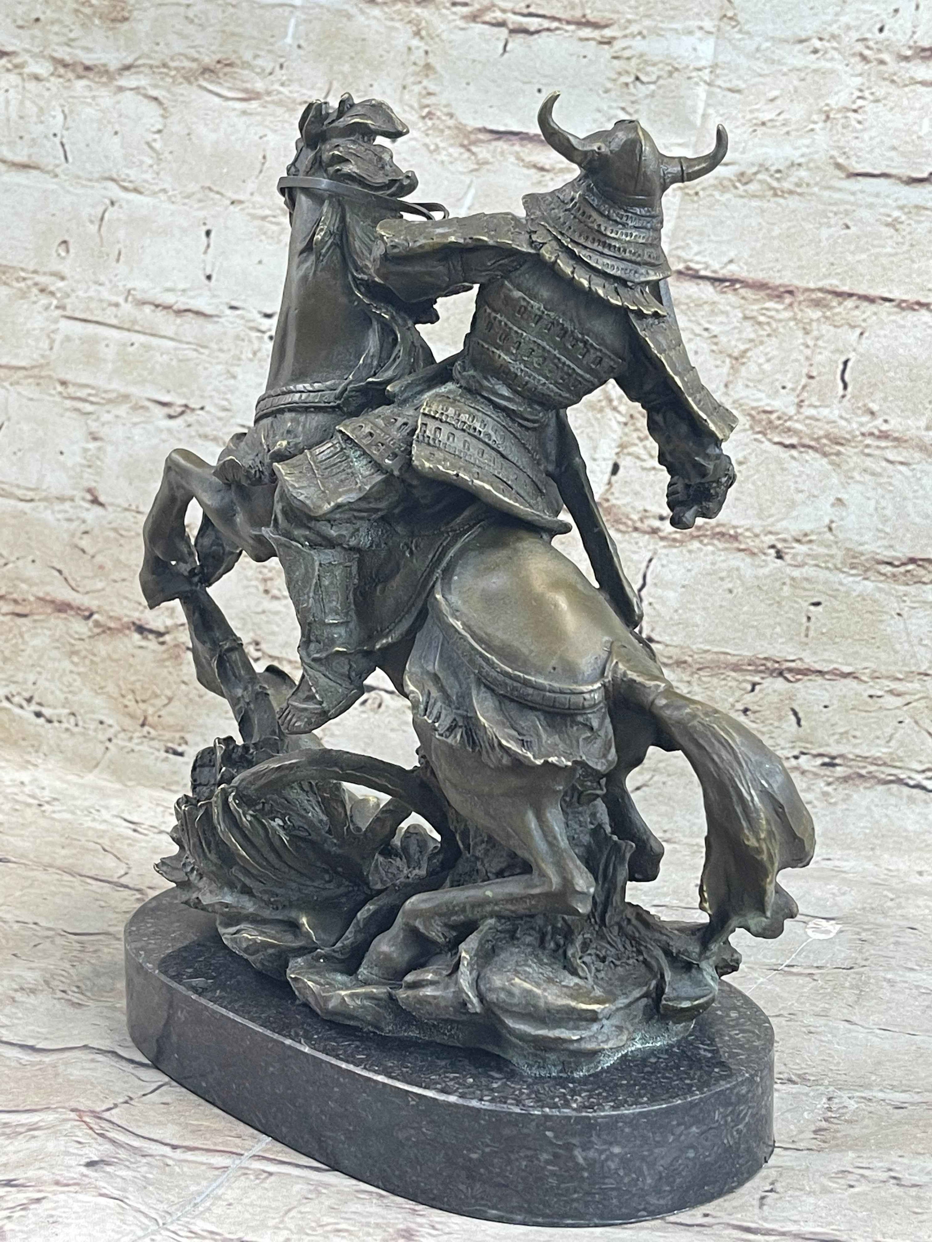 Japanese Samurai Warrior on Horseback Bronze Sculpture Statue Original Kamiko