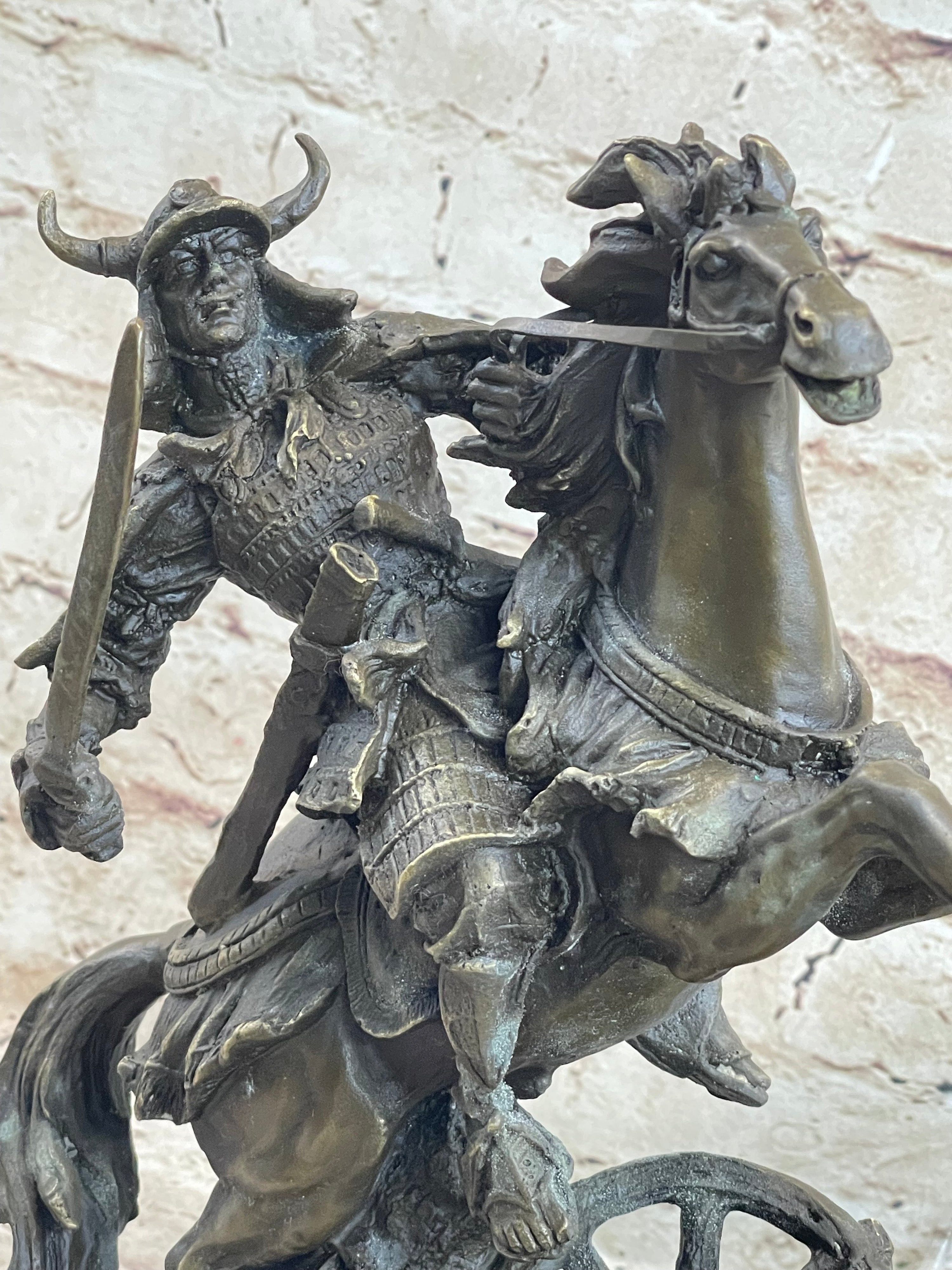 Japanese Samurai Warrior on Horseback Bronze Sculpture Statue Original Kamiko