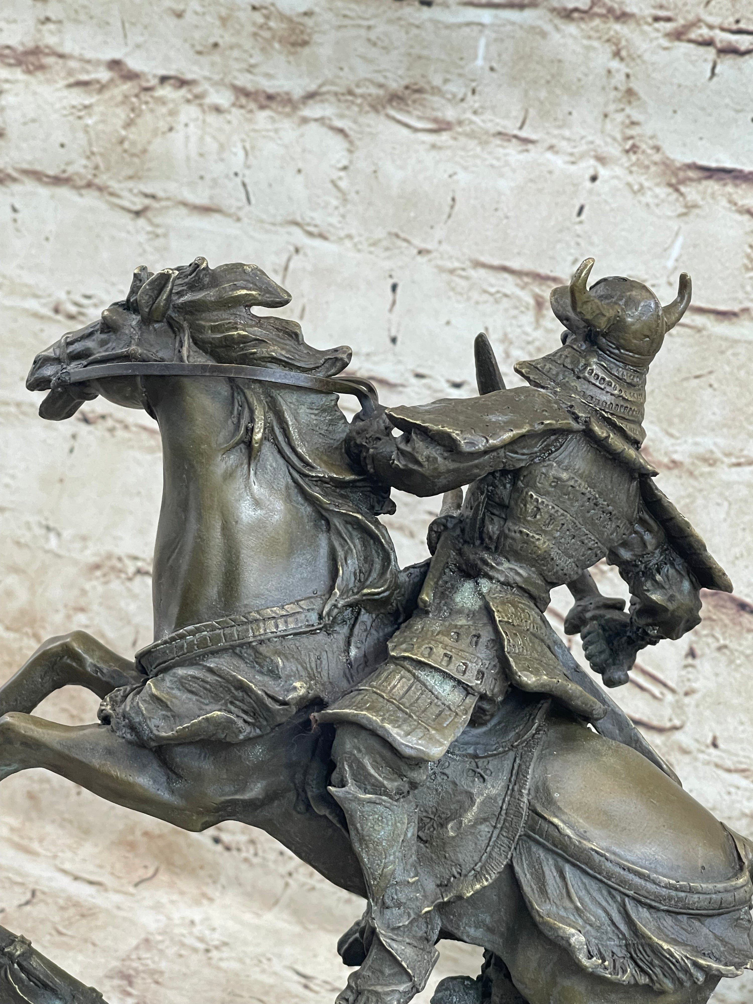 Japanese Samurai Warrior on Horseback Bronze Sculpture Statue Original Kamiko