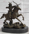 Samurai Warrior on Horse Bronze Statue Sculpture Hot Cast Marble Base Figurine