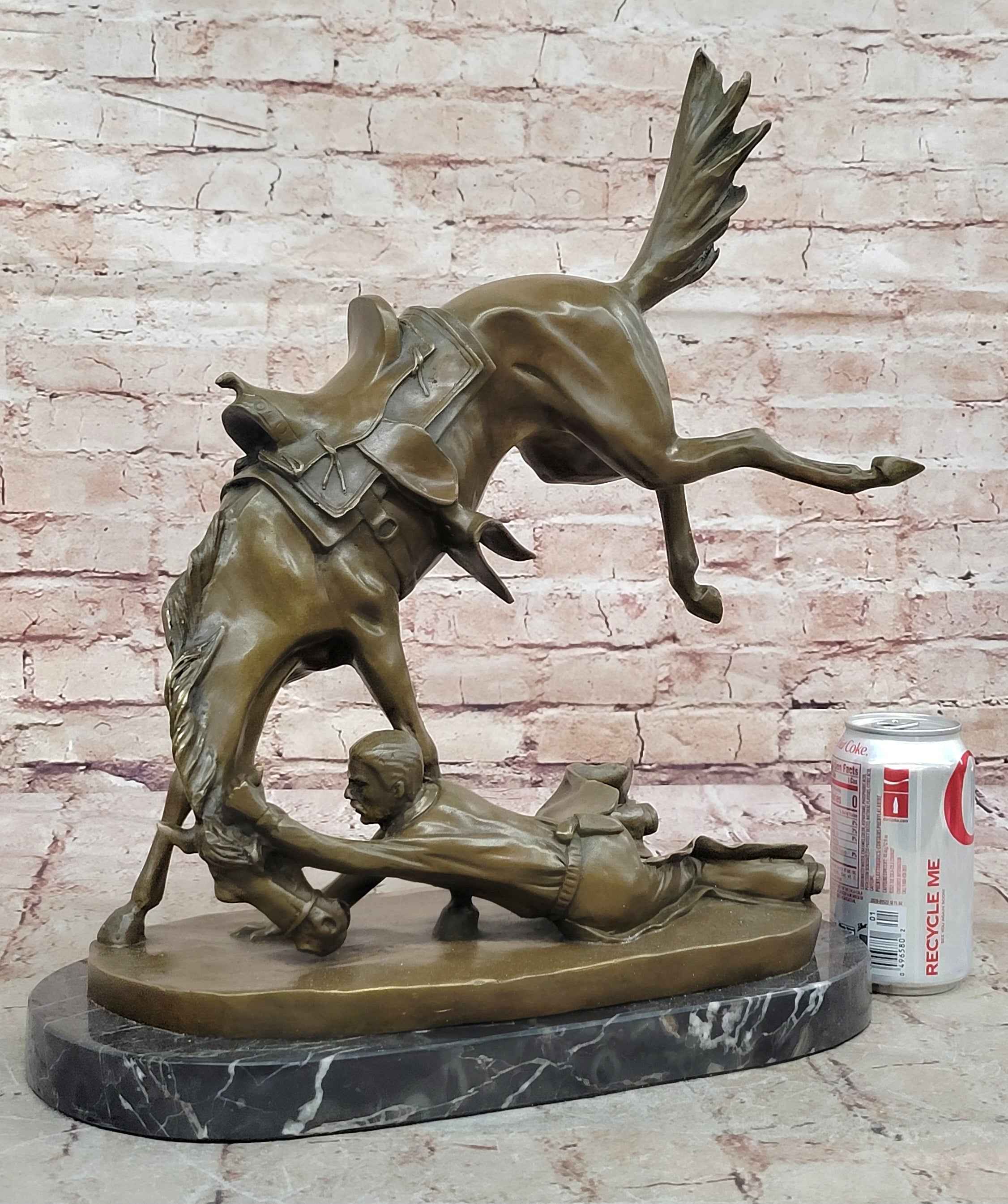 Signed Cowboy Horse Western Bronze Sculpture Statue Marble Base Figure Decor