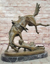 Signed Cowboy Horse Western Bronze Sculpture Statue Marble Base Figure Decor
