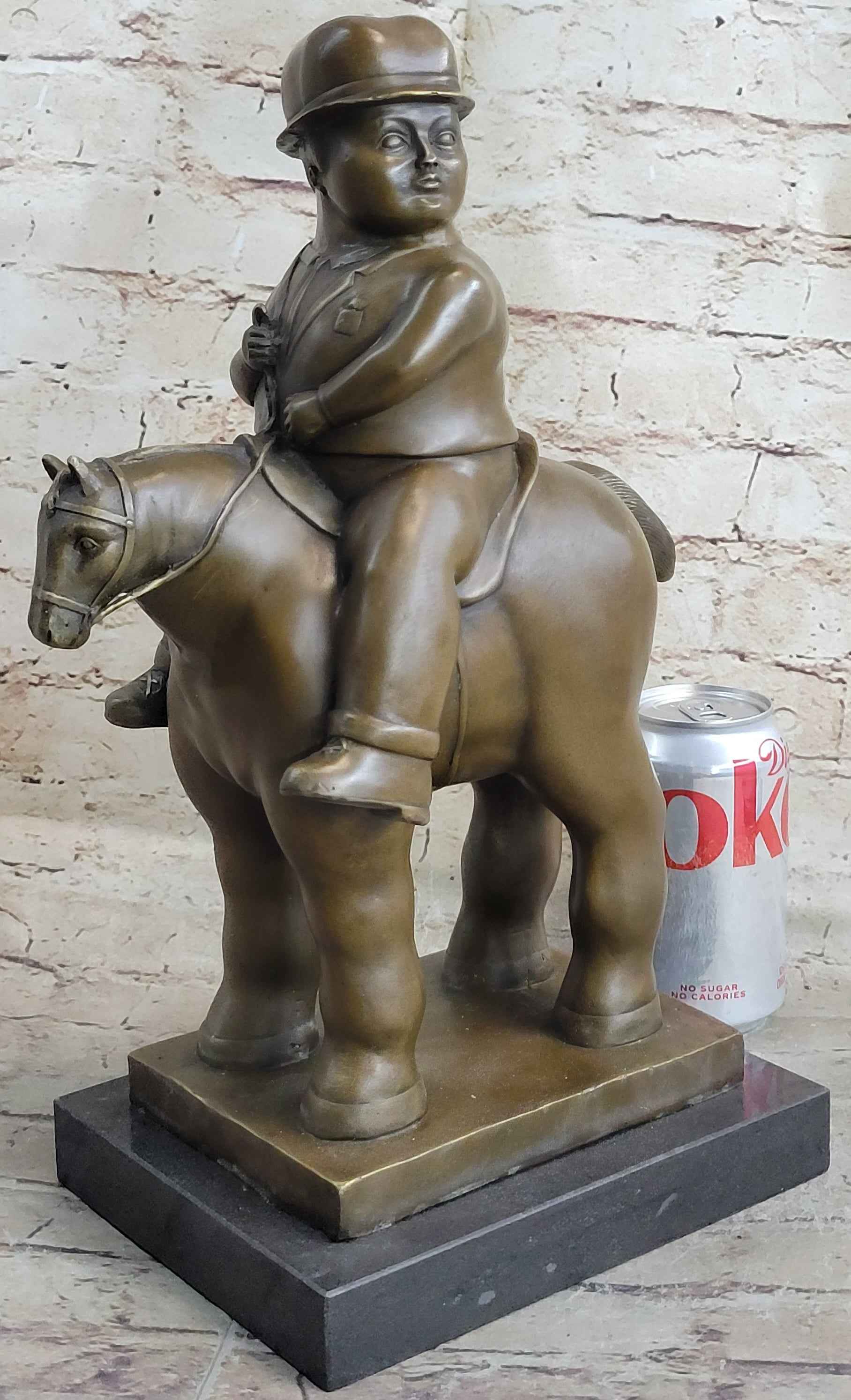 MAN ON A HORSE by Fernando Botero Bronze Statue Sculpture Marble Base 15" x 10"