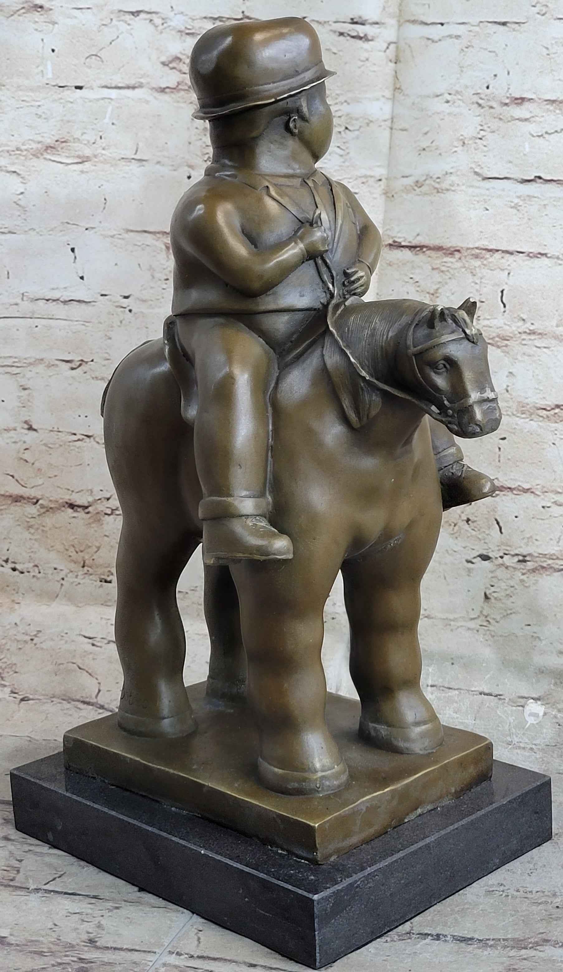 MAN ON A HORSE by Fernando Botero Bronze Statue Sculpture Marble Base 15" x 10"