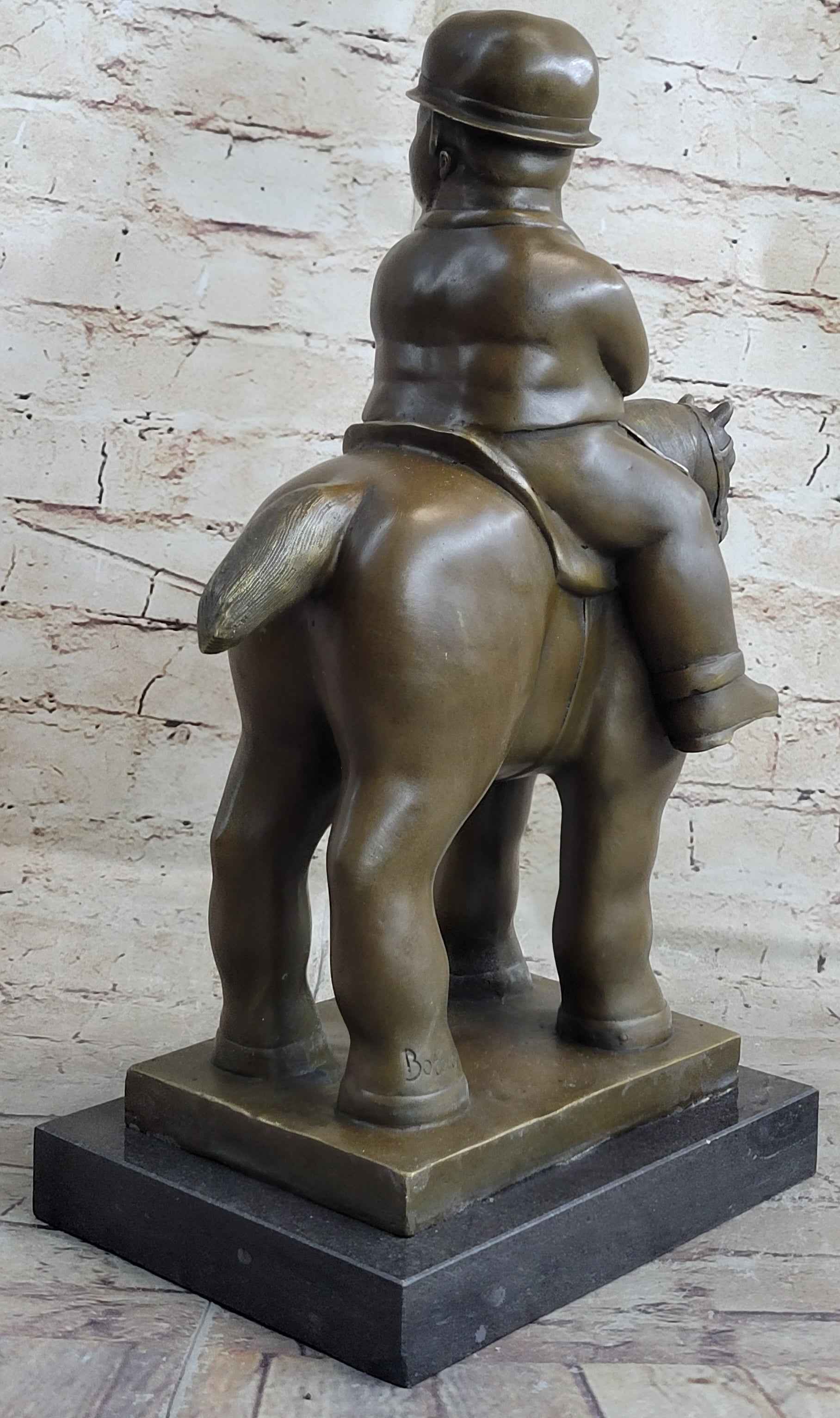 MAN ON A HORSE by Fernando Botero Bronze Statue Sculpture Marble Base 15" x 10"