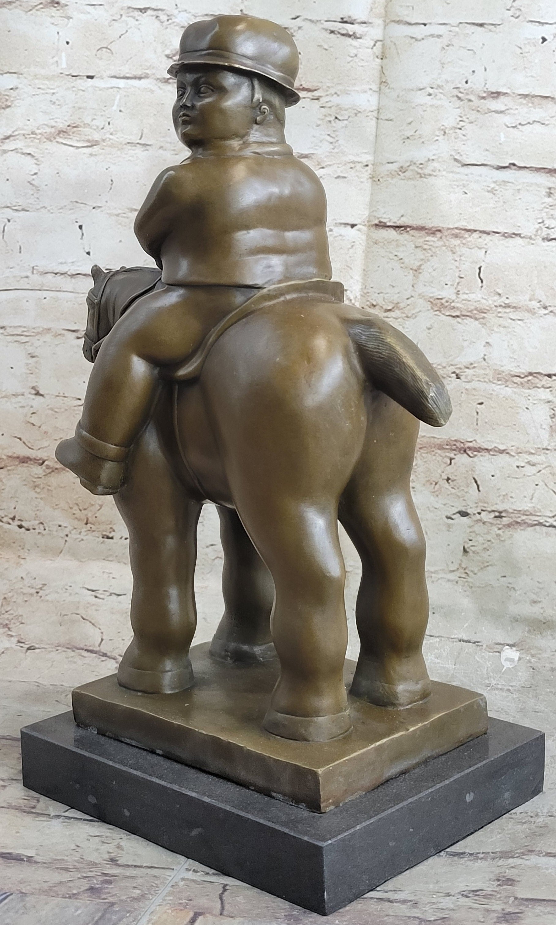 MAN ON A HORSE by Fernando Botero Bronze Statue Sculpture Marble Base 15" x 10"