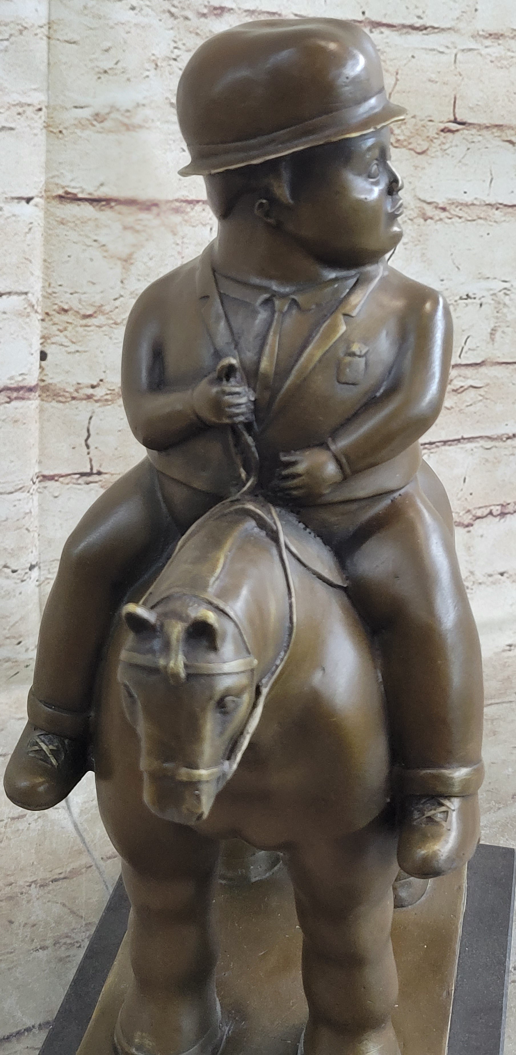 MAN ON A HORSE by Fernando Botero Bronze Statue Sculpture Marble Base 15" x 10"