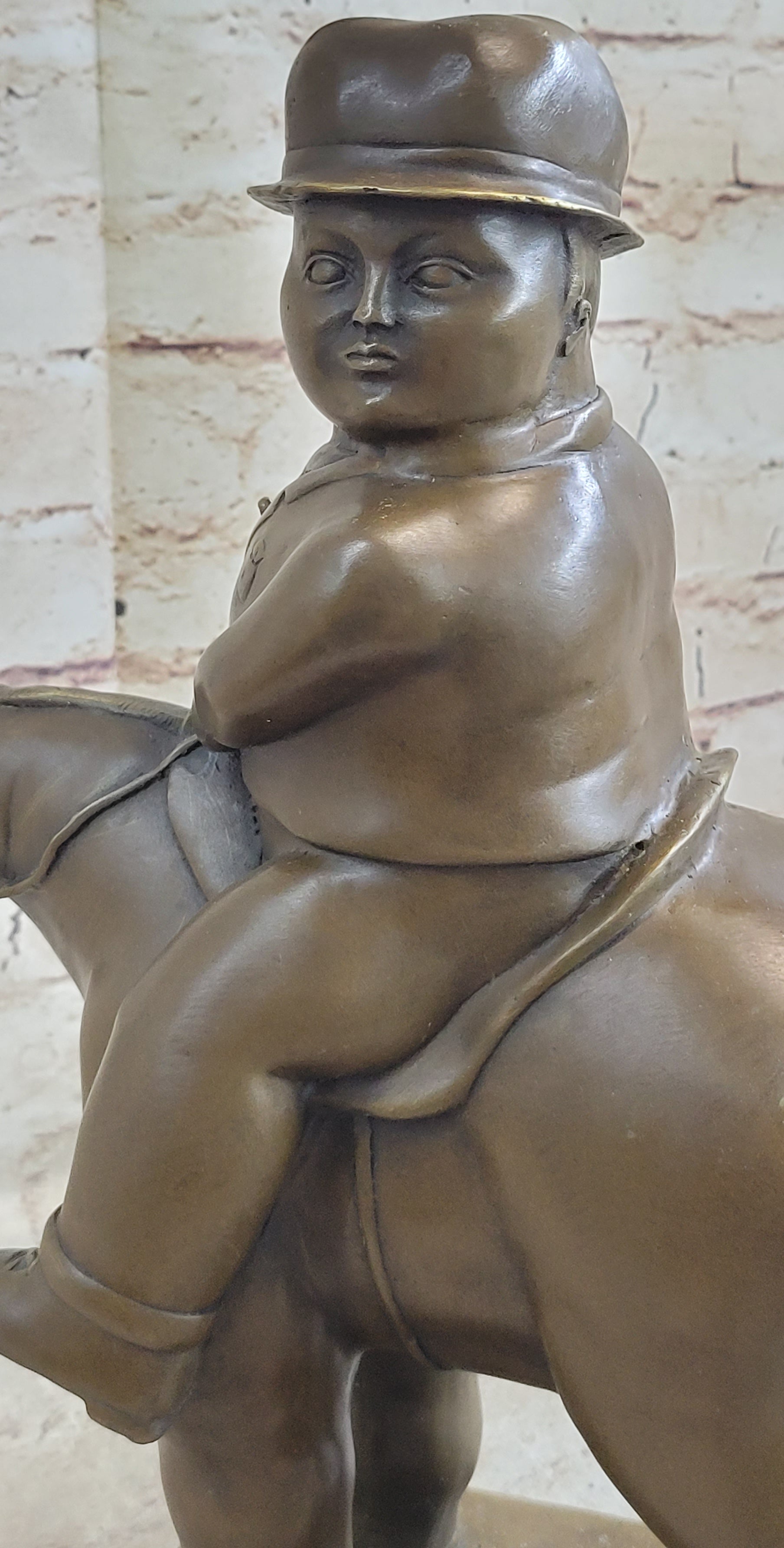 MAN ON A HORSE by Fernando Botero Bronze Statue Sculpture Marble Base 15" x 10"
