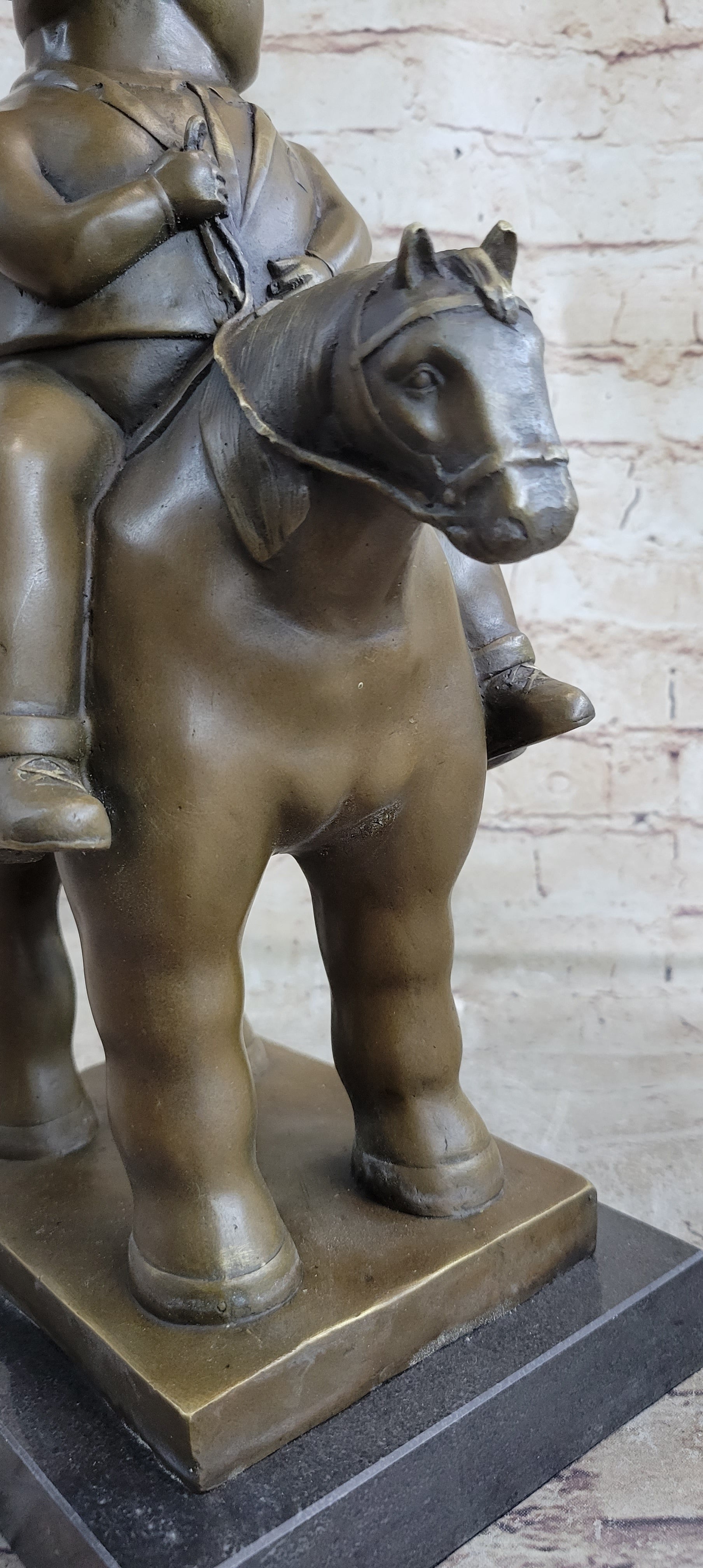 MAN ON A HORSE by Fernando Botero Bronze Statue Sculpture Marble Base 15" x 10"