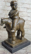 MAN ON A HORSE by Fernando Botero Bronze Statue Sculpture Marble Base 15" x 10"