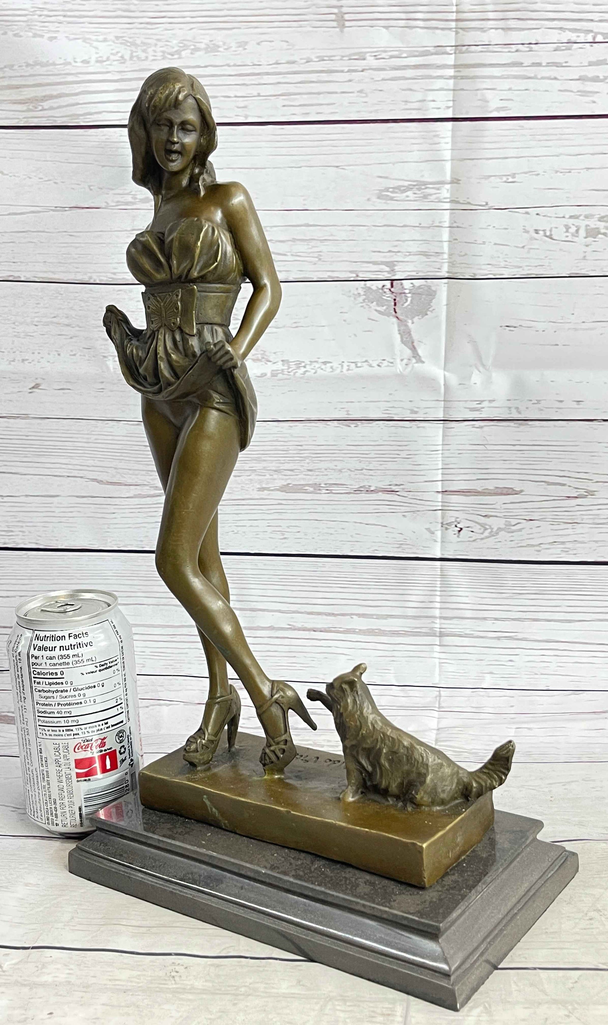 Sexy Playful Girl w/ Kitten Cat Bronze Modern Art Statue Sculpture Vitaleh Original 16" x 9"