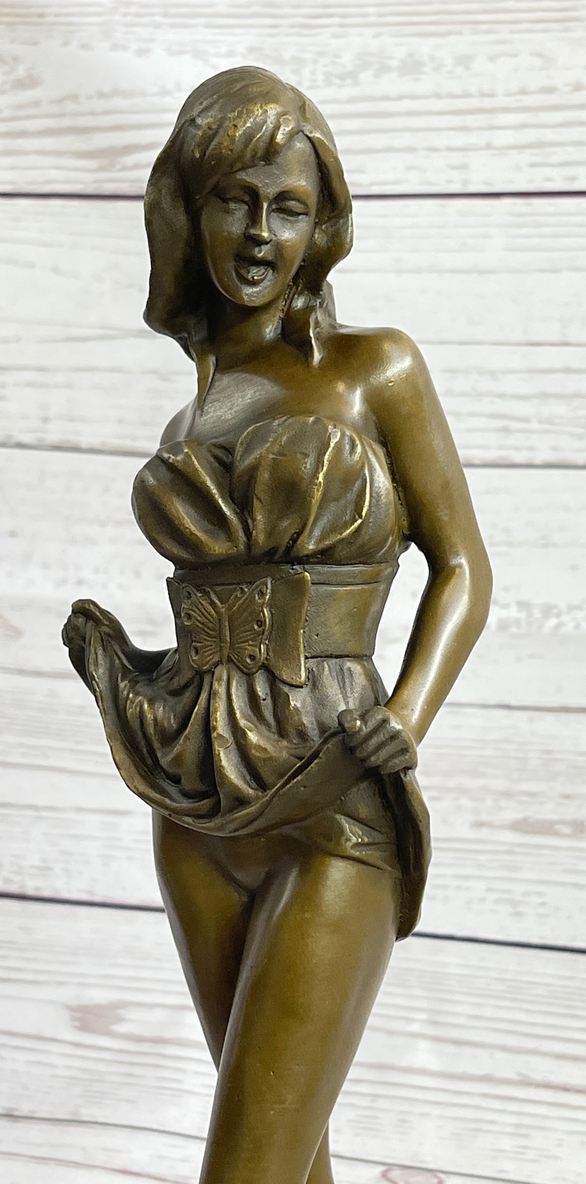 Sexy Playful Girl w/ Kitten Cat Bronze Modern Art Statue Sculpture Vitaleh Original 16" x 9"