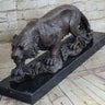Signed Vienna Bronze Marble Leopard Panther Cat Statue Sculpture Figurine