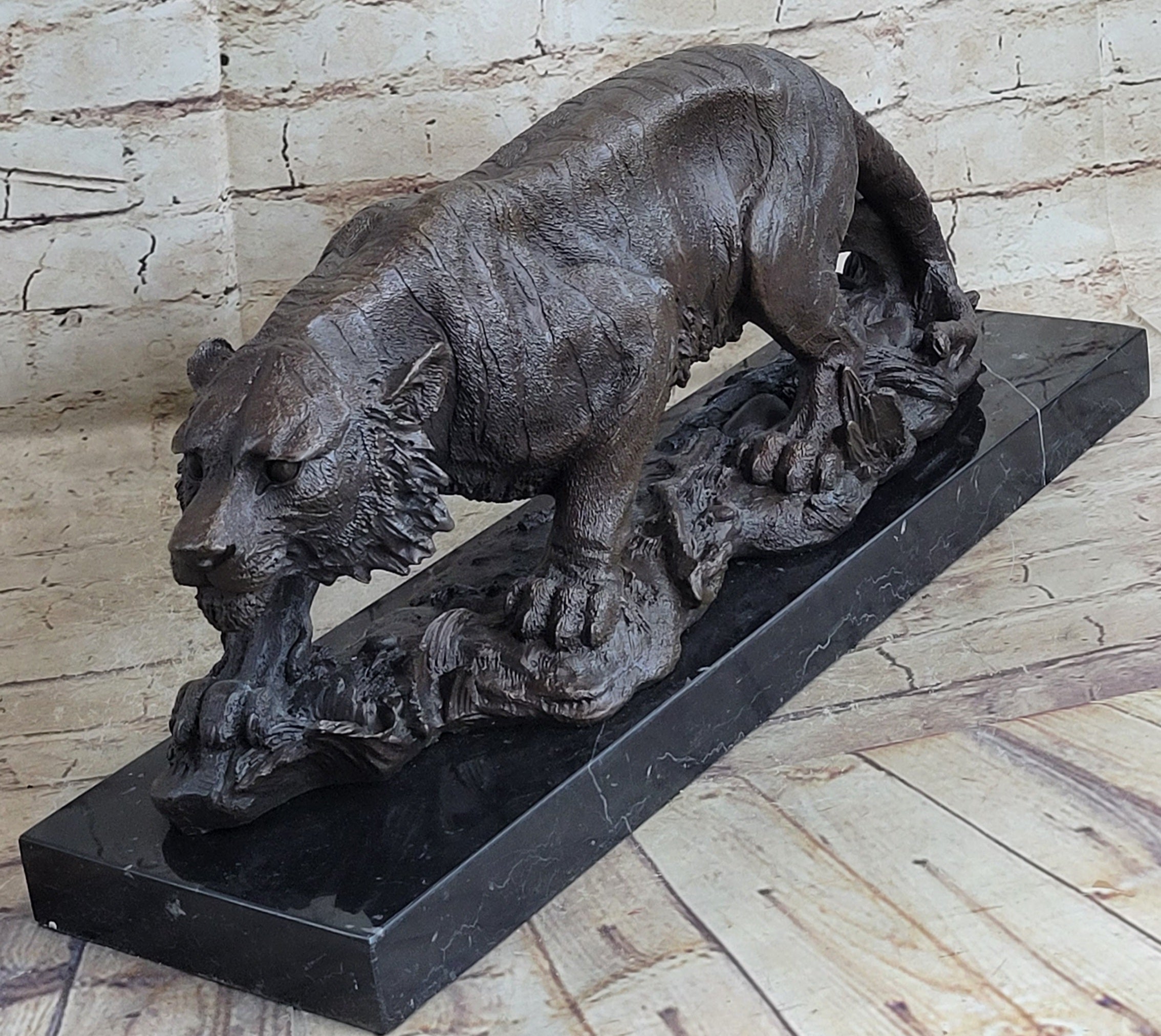 Signed Vienna Bronze Marble Leopard Panther Cat Statue Sculpture Figurine