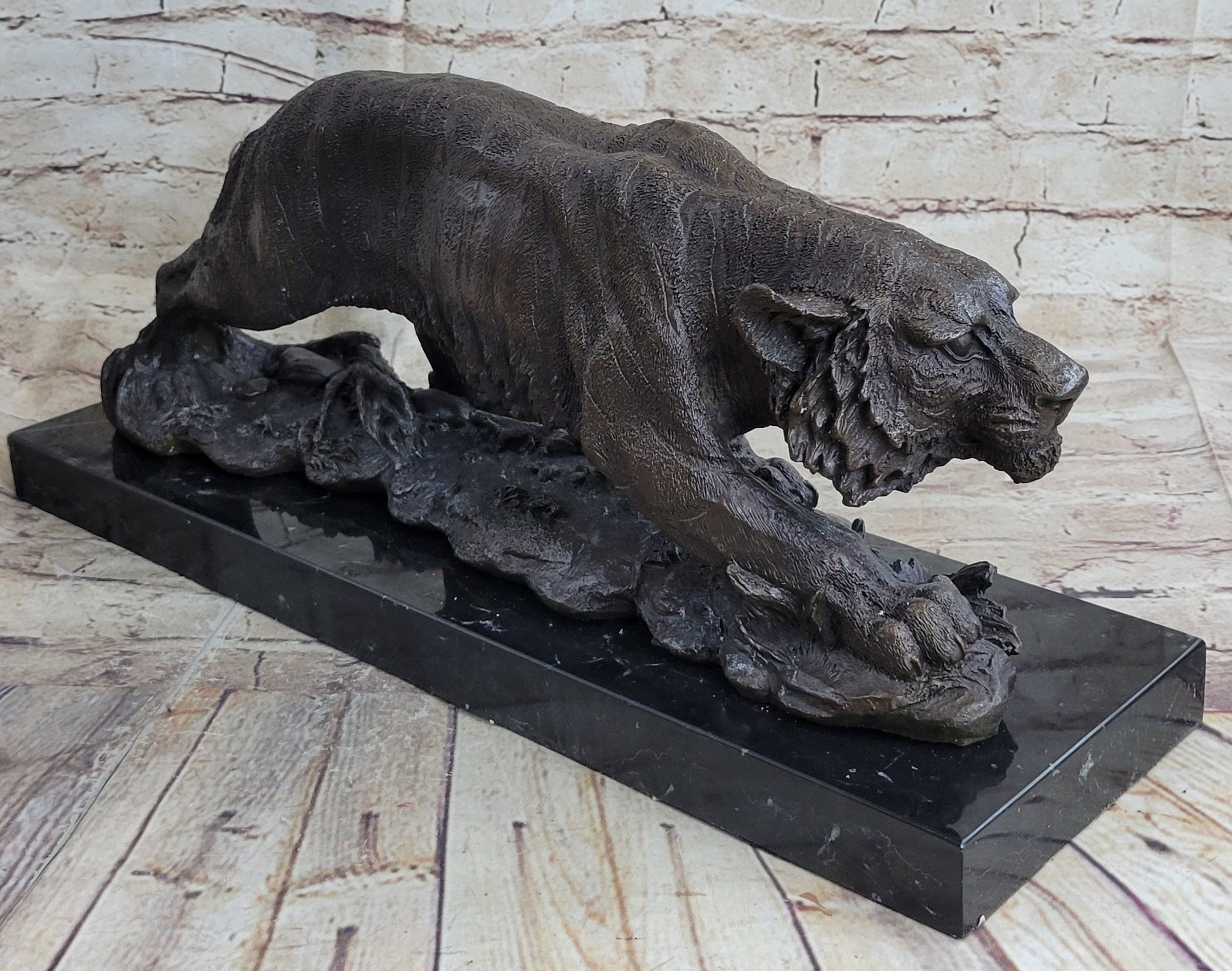 Signed Vienna Bronze Marble Leopard Panther Cat Statue Sculpture Figurine