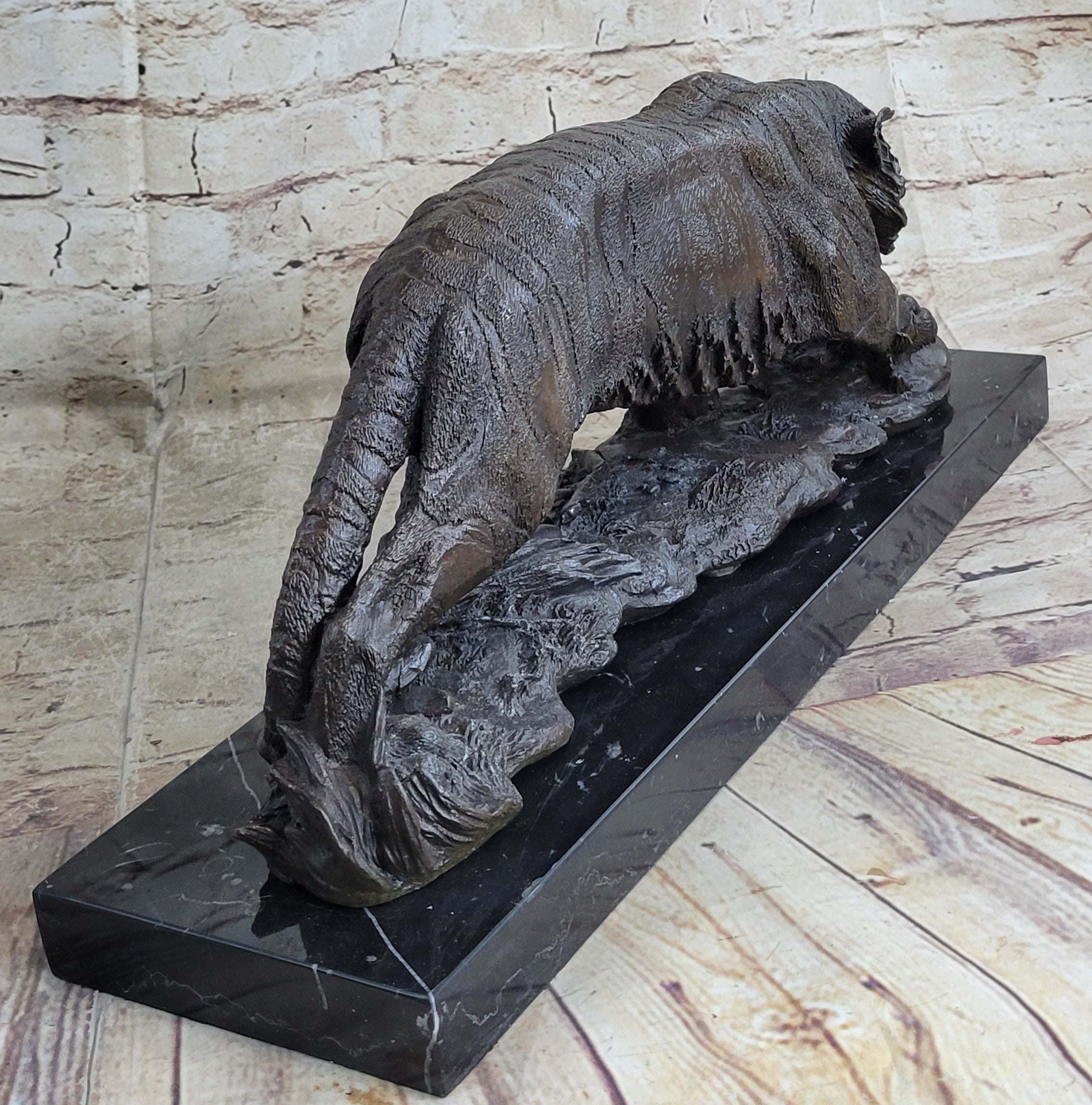 Signed Vienna Bronze Marble Leopard Panther Cat Statue Sculpture Figurine