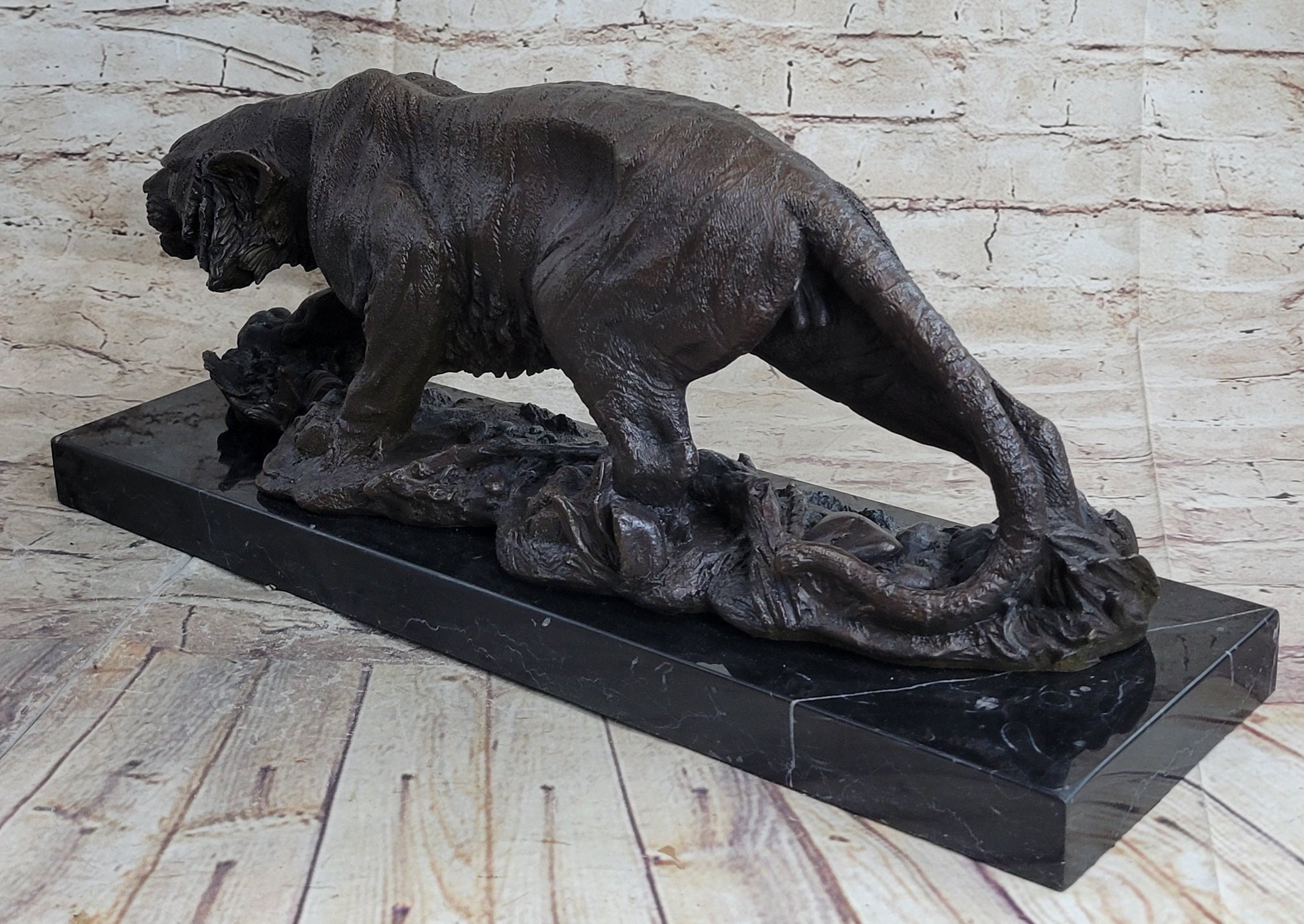 Signed Vienna Bronze Marble Leopard Panther Cat Statue Sculpture Figurine