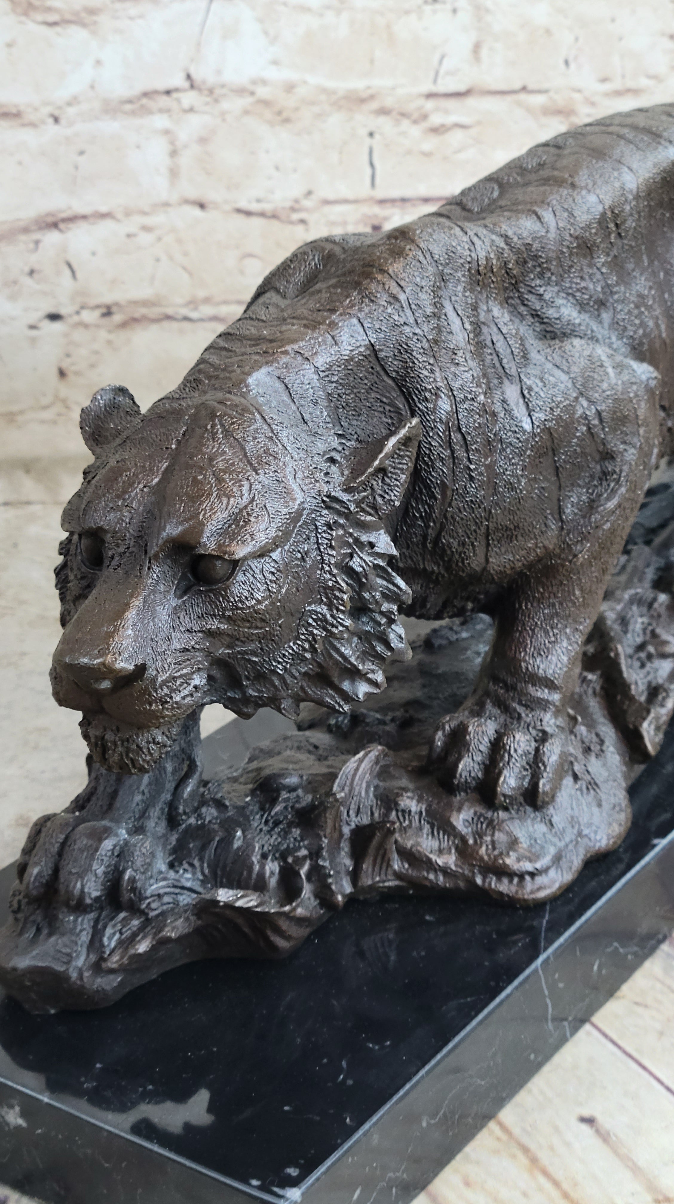 Signed Vienna Bronze Marble Leopard Panther Cat Statue Sculpture Figurine