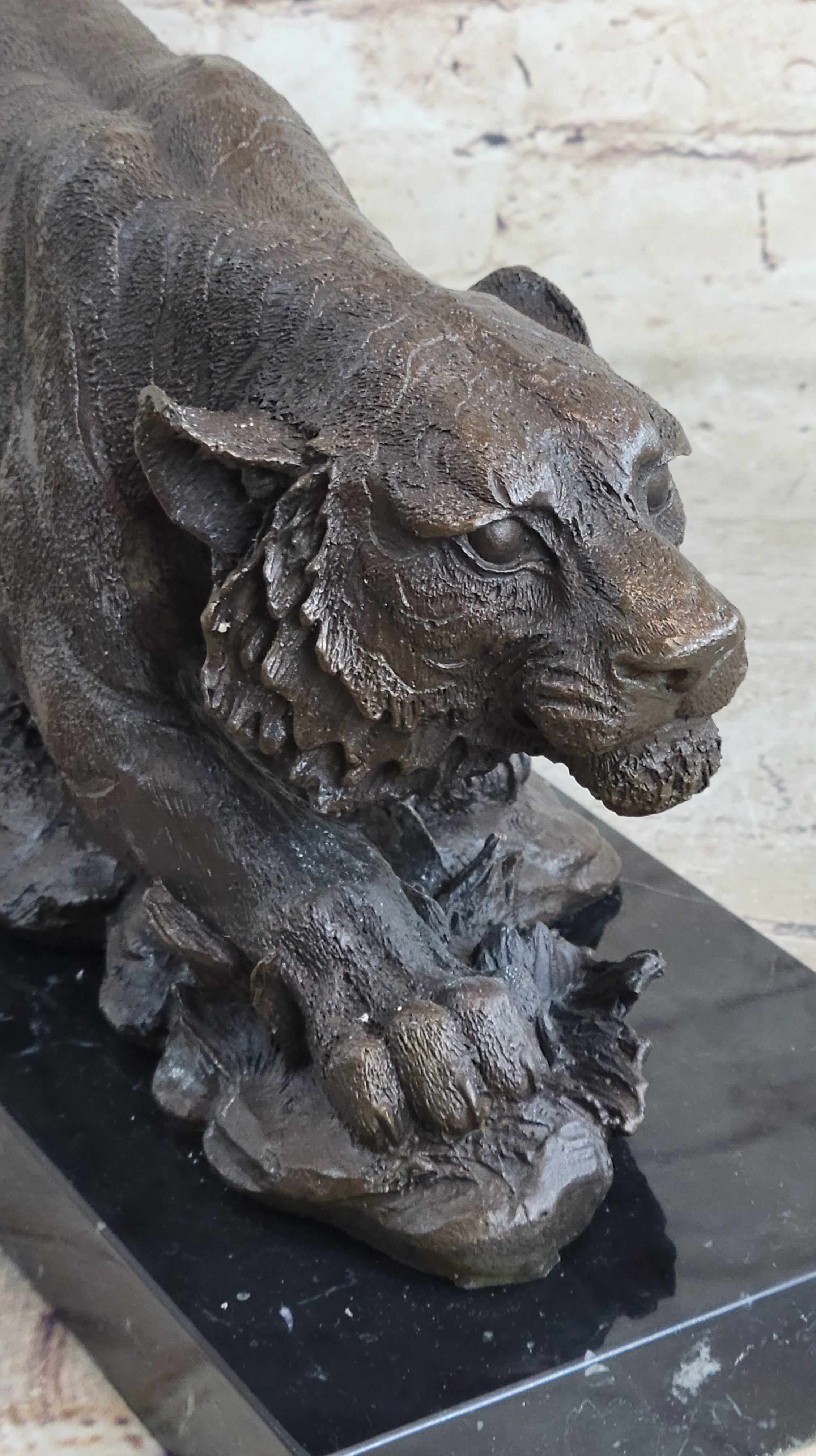 Signed Vienna Bronze Marble Leopard Panther Cat Statue Sculpture Figurine