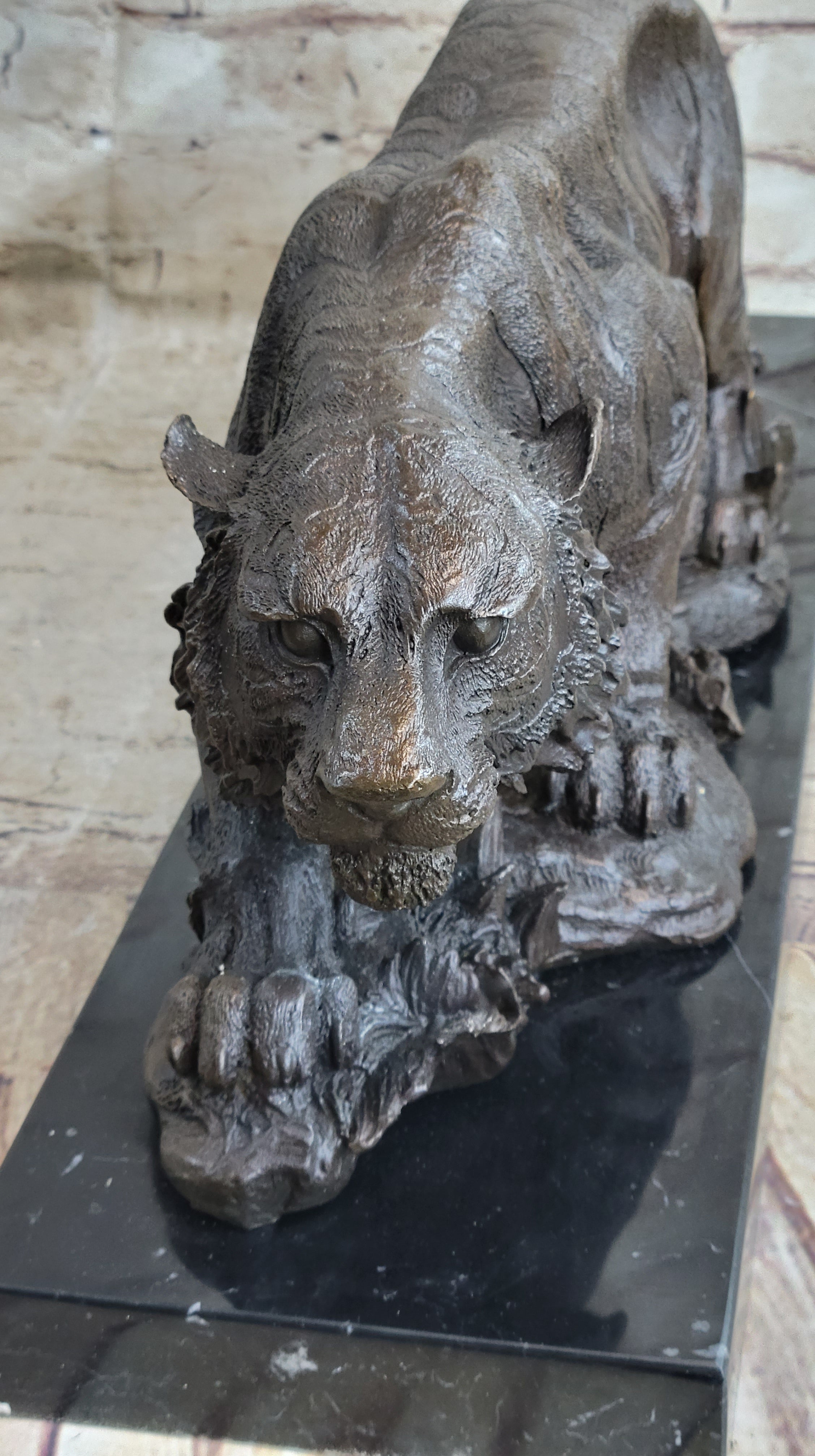 Signed Vienna Bronze Marble Leopard Panther Cat Statue Sculpture Figurine