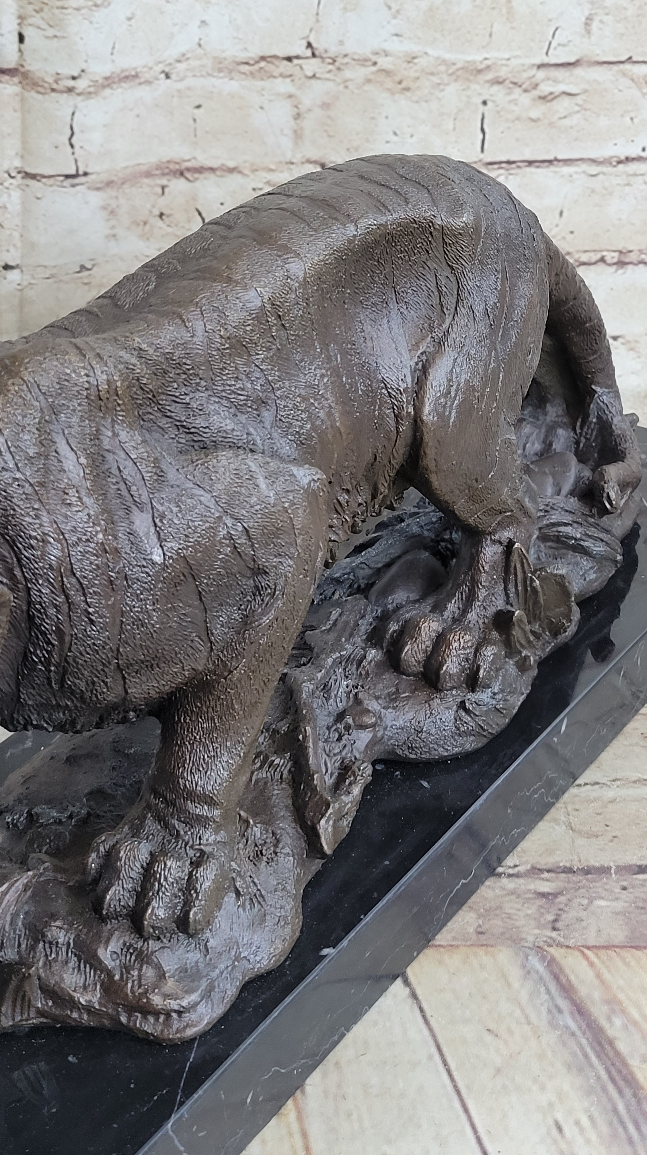 Signed Vienna Bronze Marble Leopard Panther Cat Statue Sculpture Figurine