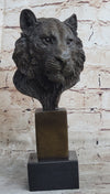 Tiger Bronze Metal Bust Statue Sculpture Tigers Head Marble Base 10" x 5"