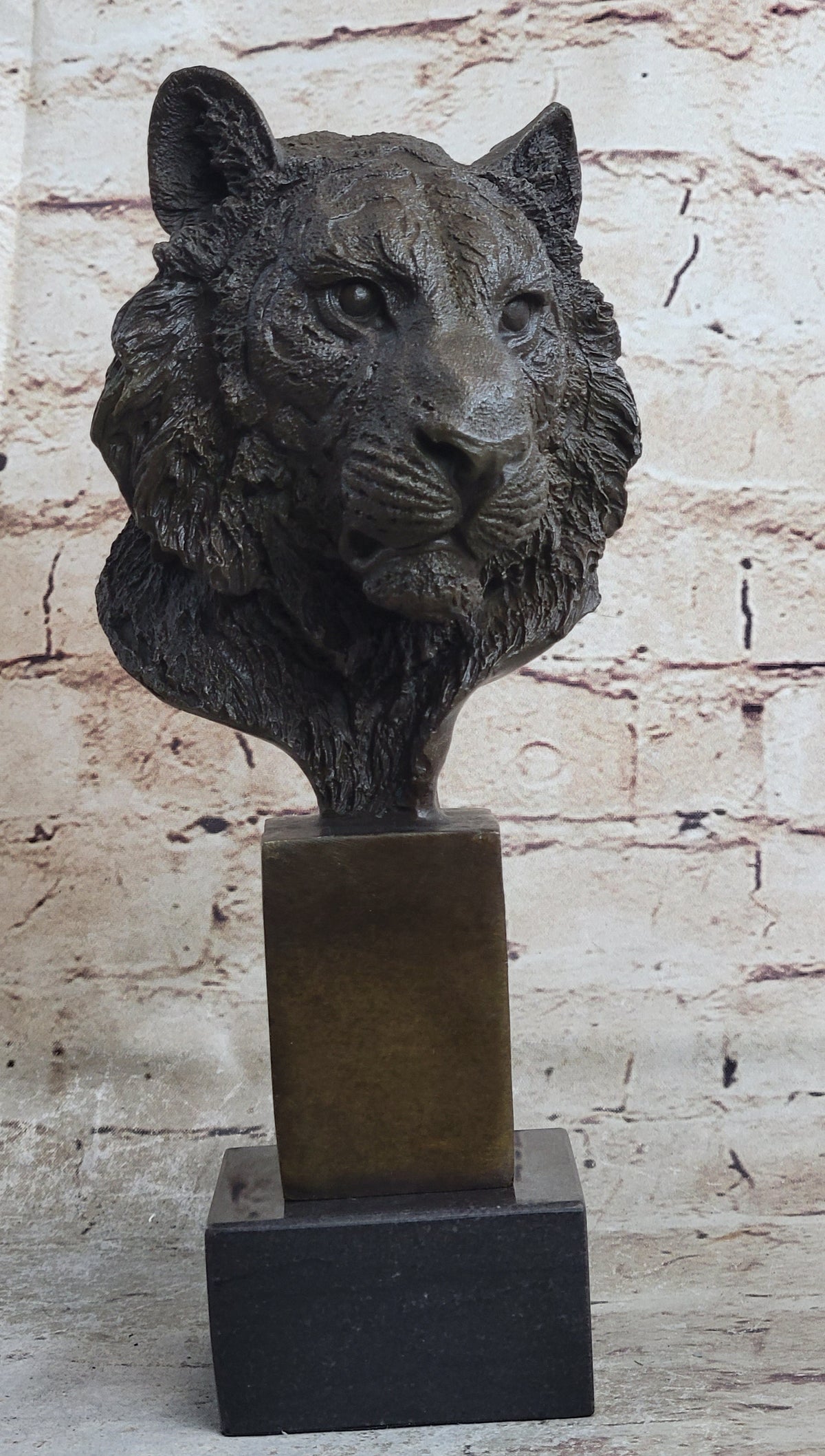 Tiger Bronze Metal Bust Statue Sculpture Tigers Head Marble Base 10" x 5"