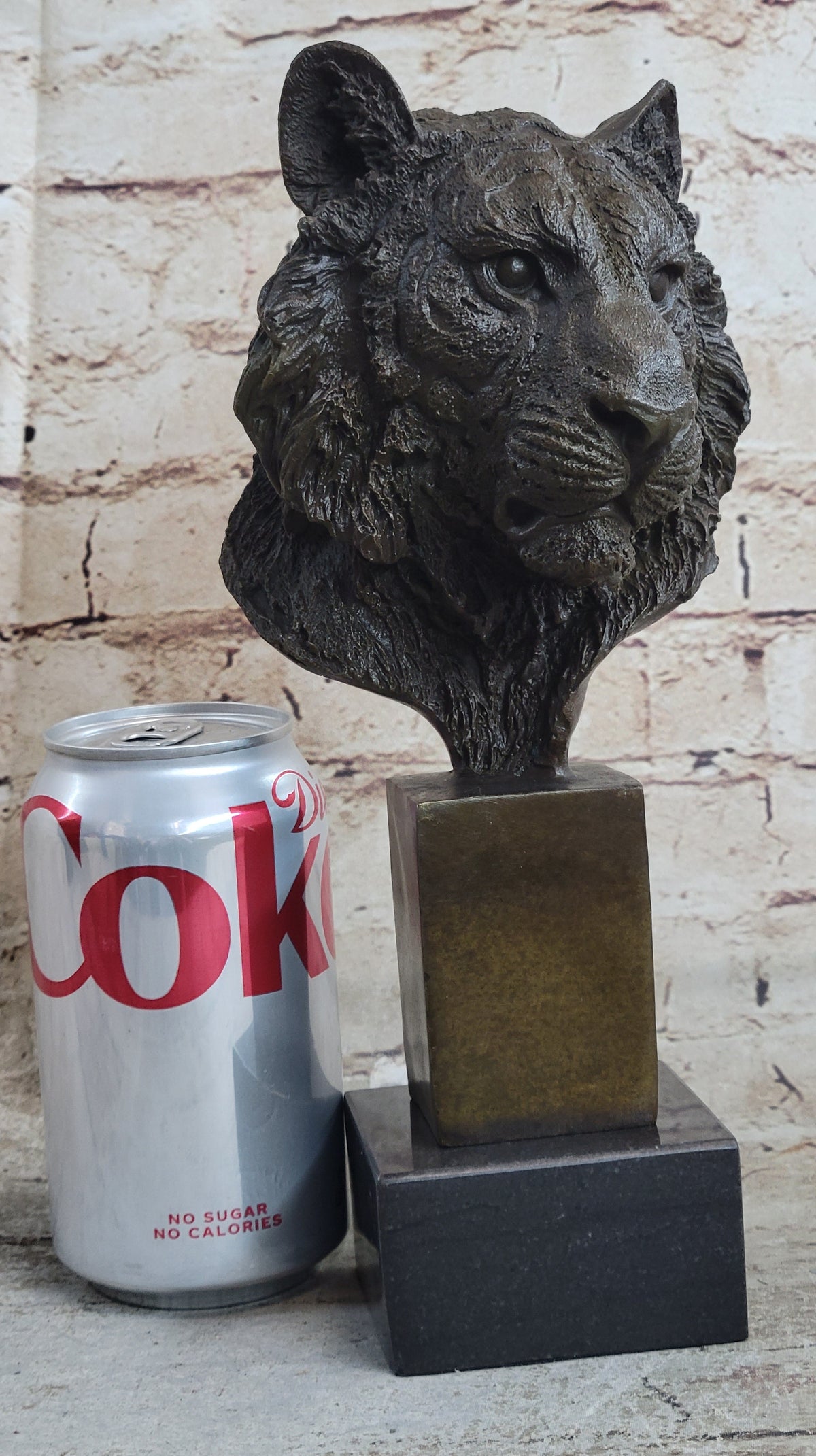 Tiger Bronze Metal Bust Statue Sculpture Tigers Head Marble Base 10" x 5"