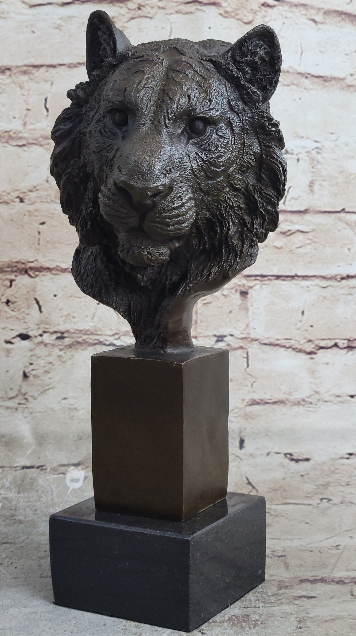 Tiger Bronze Metal Bust Statue Sculpture Tigers Head Marble Base 10" x 5"