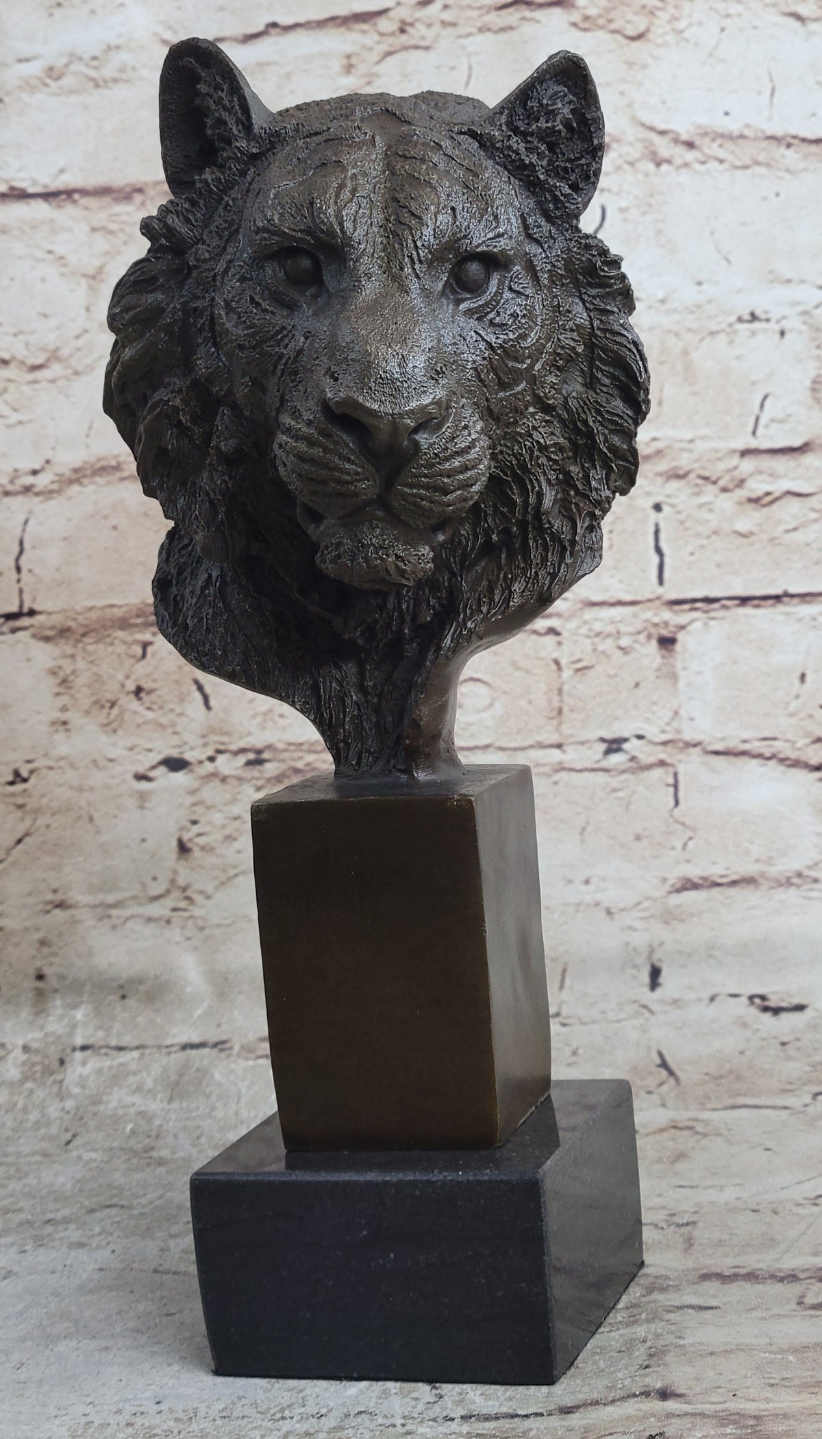 Tiger Bronze Metal Bust Statue Sculpture Tigers Head Marble Base 10" x 5"