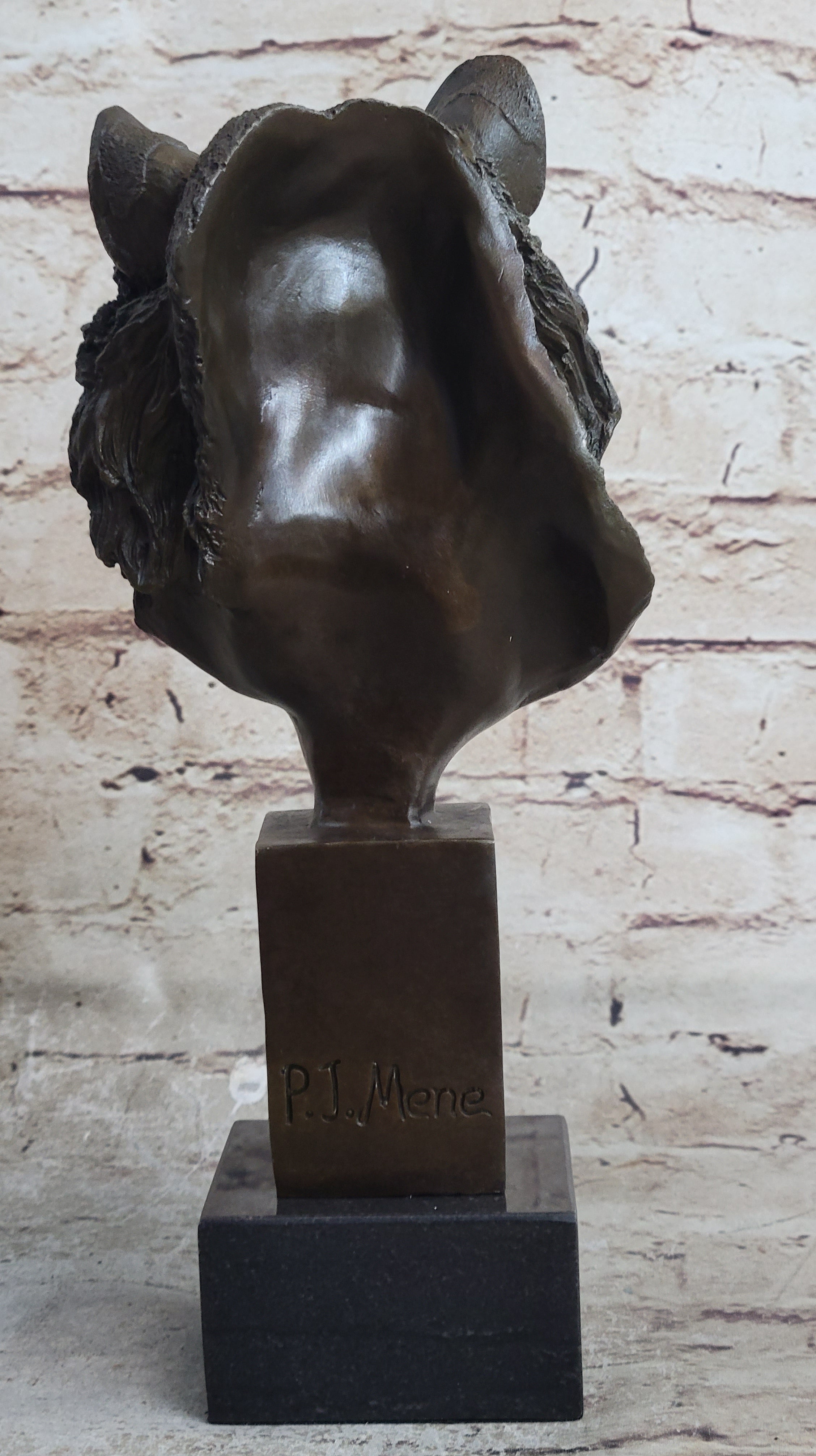 Tiger Bronze Metal Bust Statue Sculpture Tiger's Head Marble Base 10" x 5"