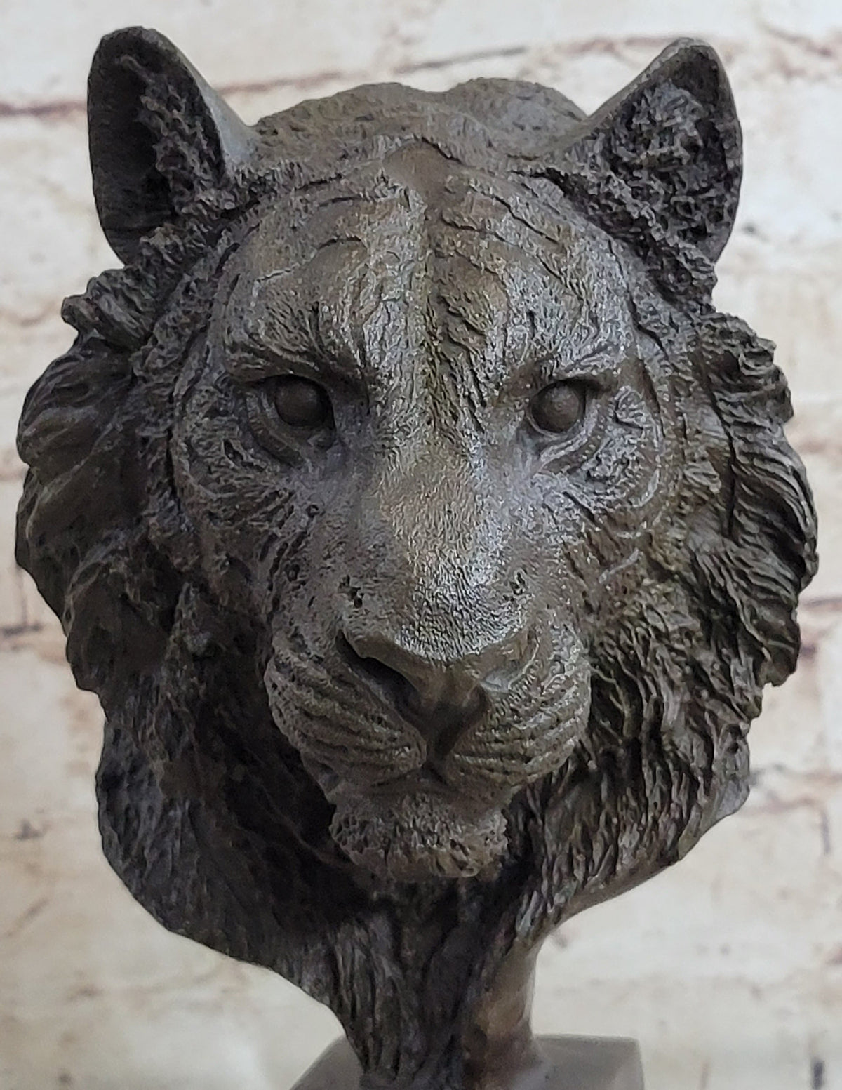 Tiger Bronze Metal Bust Statue Sculpture Tigers Head Marble Base 10" x 5"