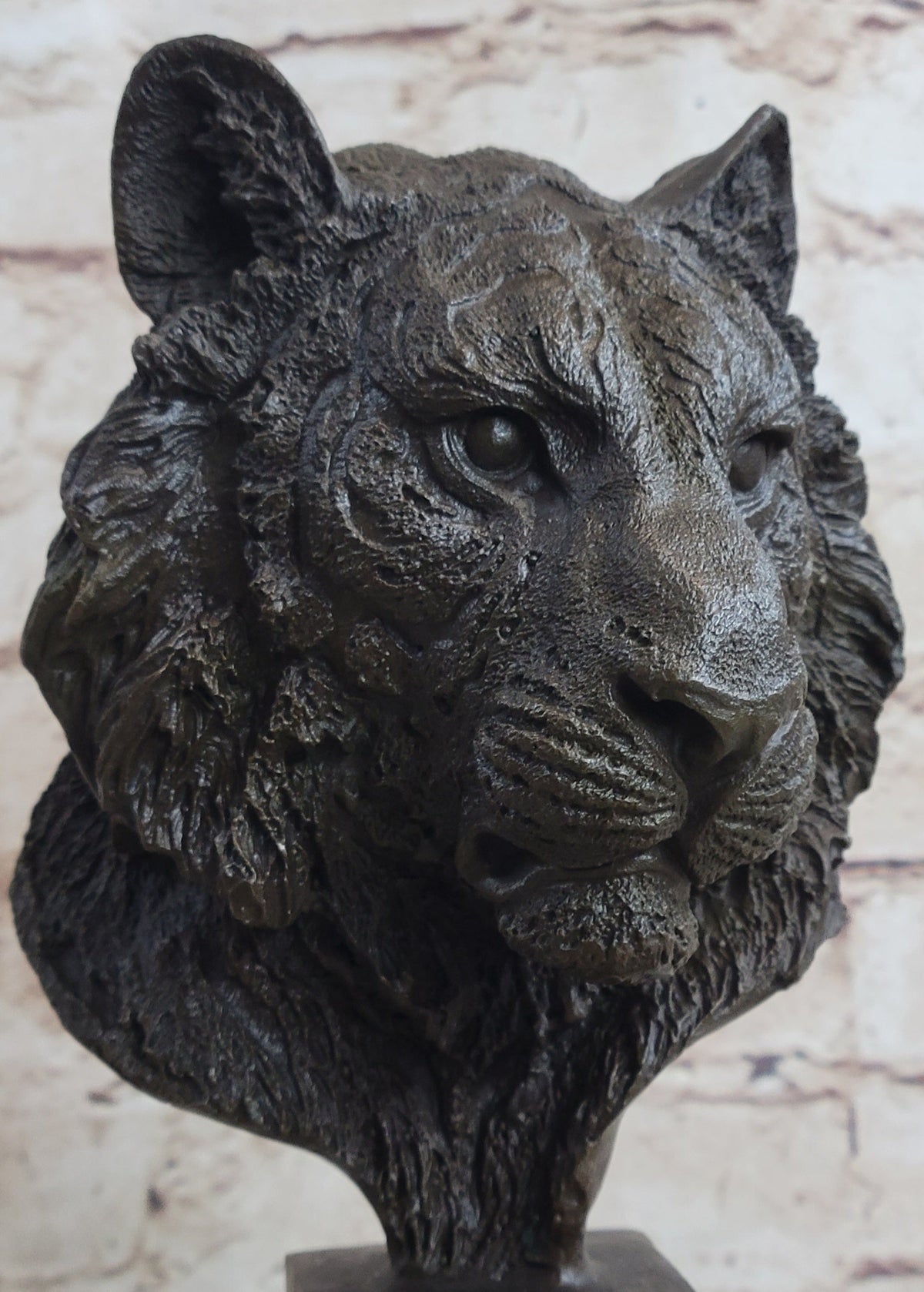 Tiger Bronze Metal Bust Statue Sculpture Tigers Head Marble Base 10" x 5"