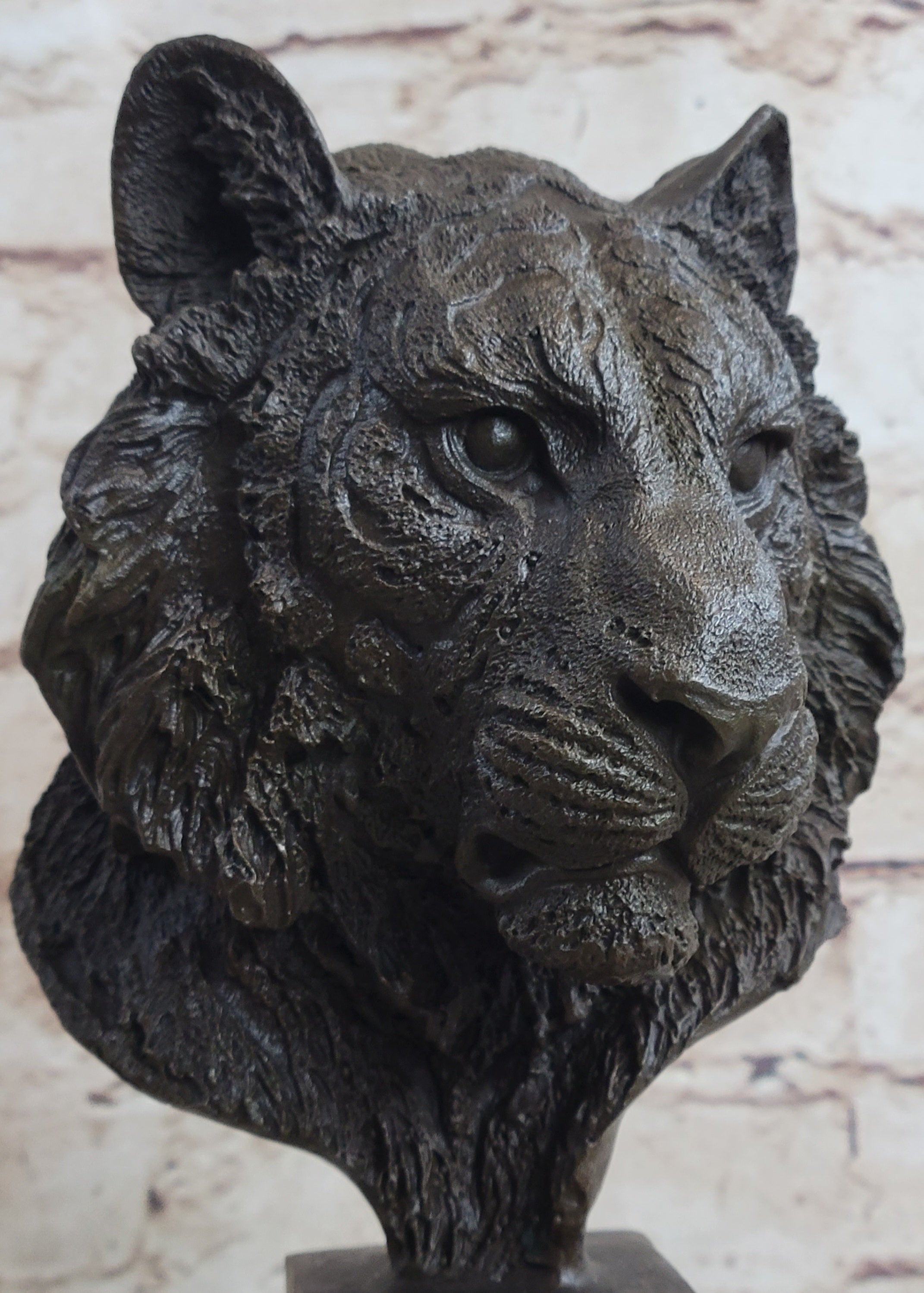 Tiger Bronze Metal Bust Statue Sculpture Tigers Head Marble Base 10" x 5"