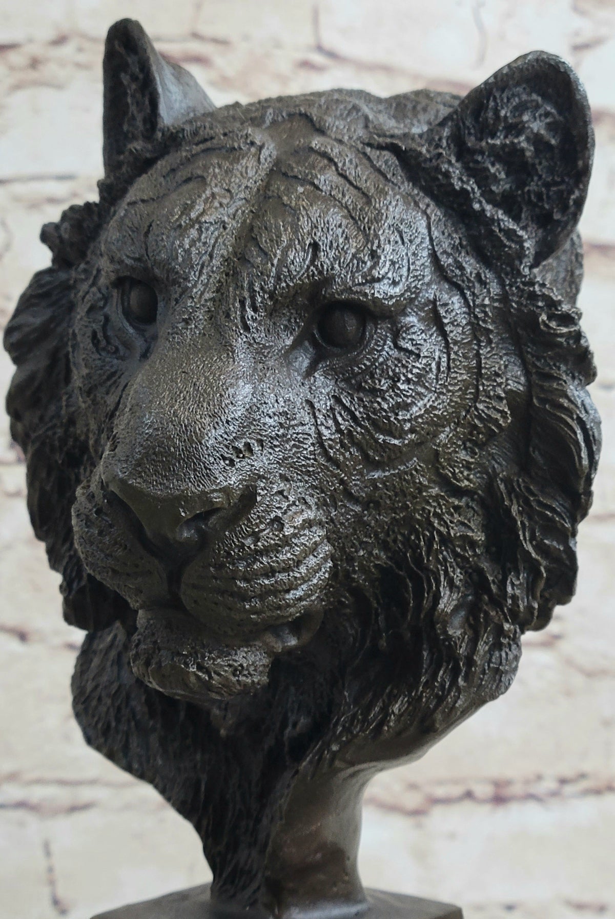 Tiger Bronze Metal Bust Statue Sculpture Tigers Head Marble Base 10" x 5"