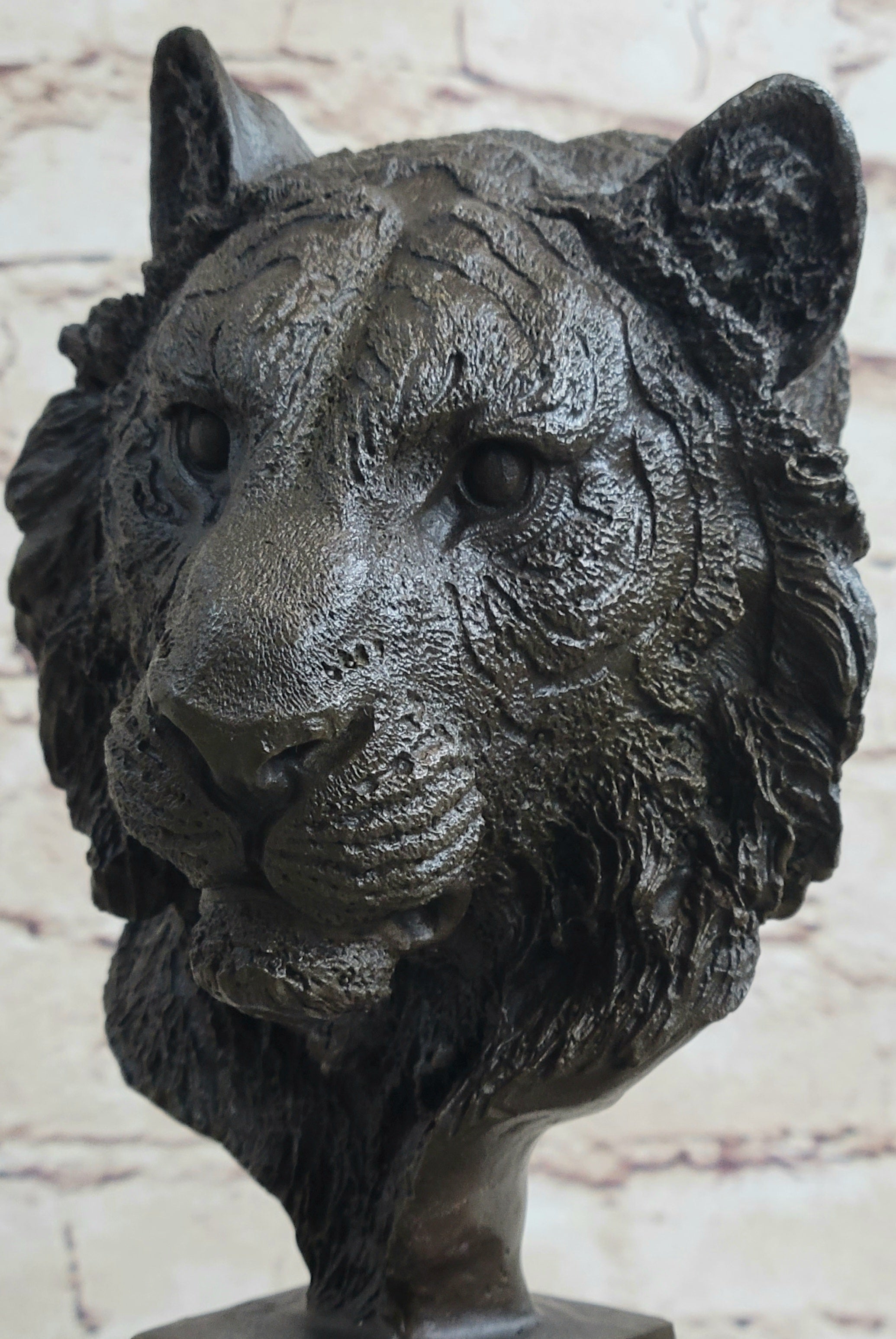 Tiger Bronze Metal Bust Statue Sculpture Tigers Head Marble Base 10" x 5"