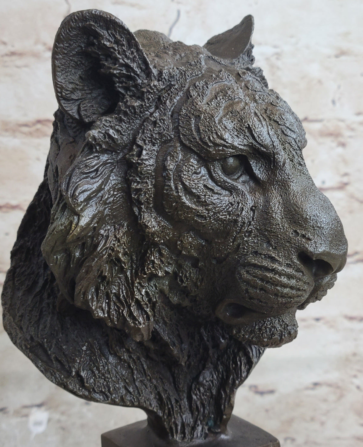 Tiger Bronze Metal Bust Statue Sculpture Tigers Head Marble Base 10" x 5"