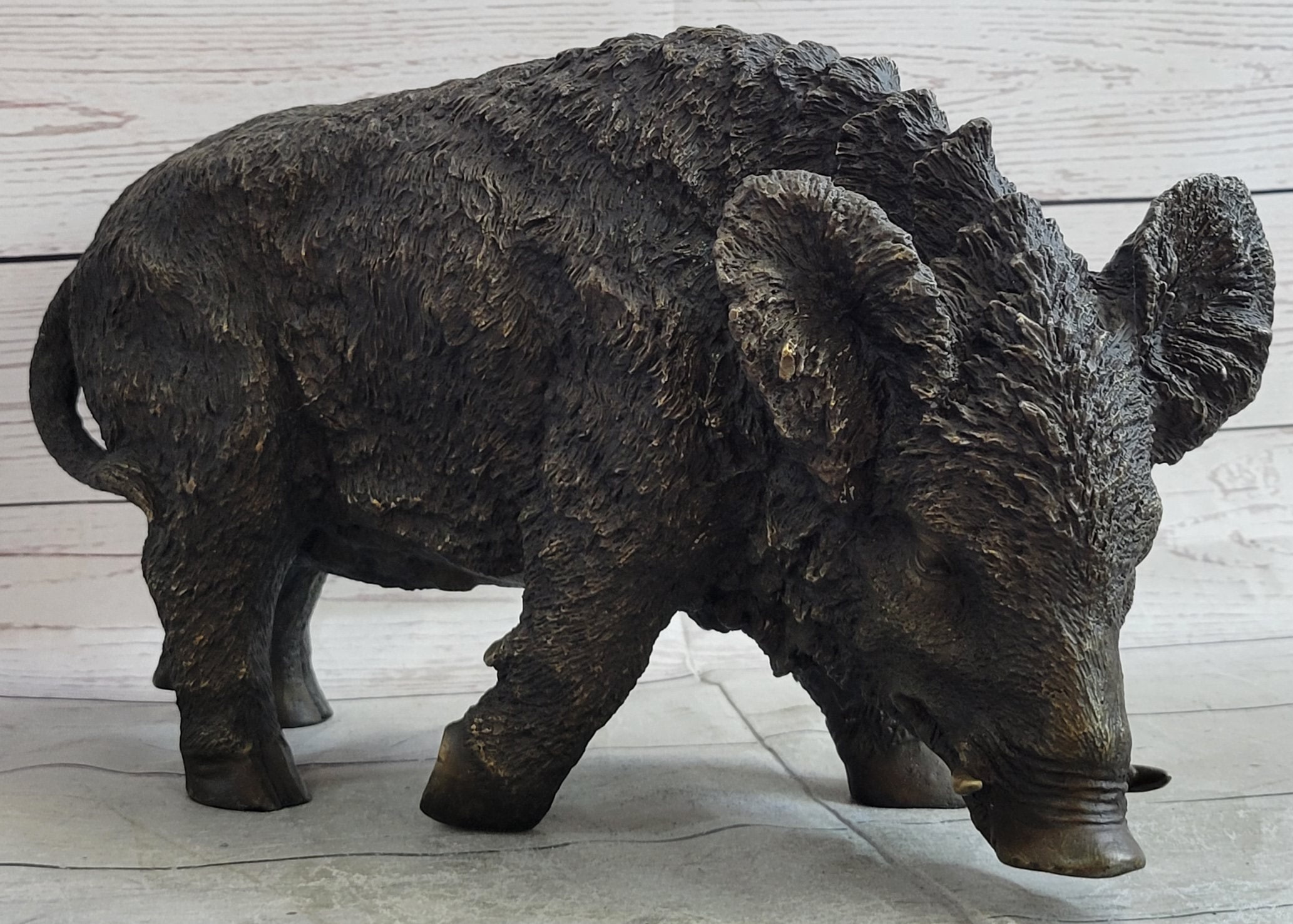 Wild Boar Pig Feral Hog Bronze Sculpture Statue Figure Figurine Decor
