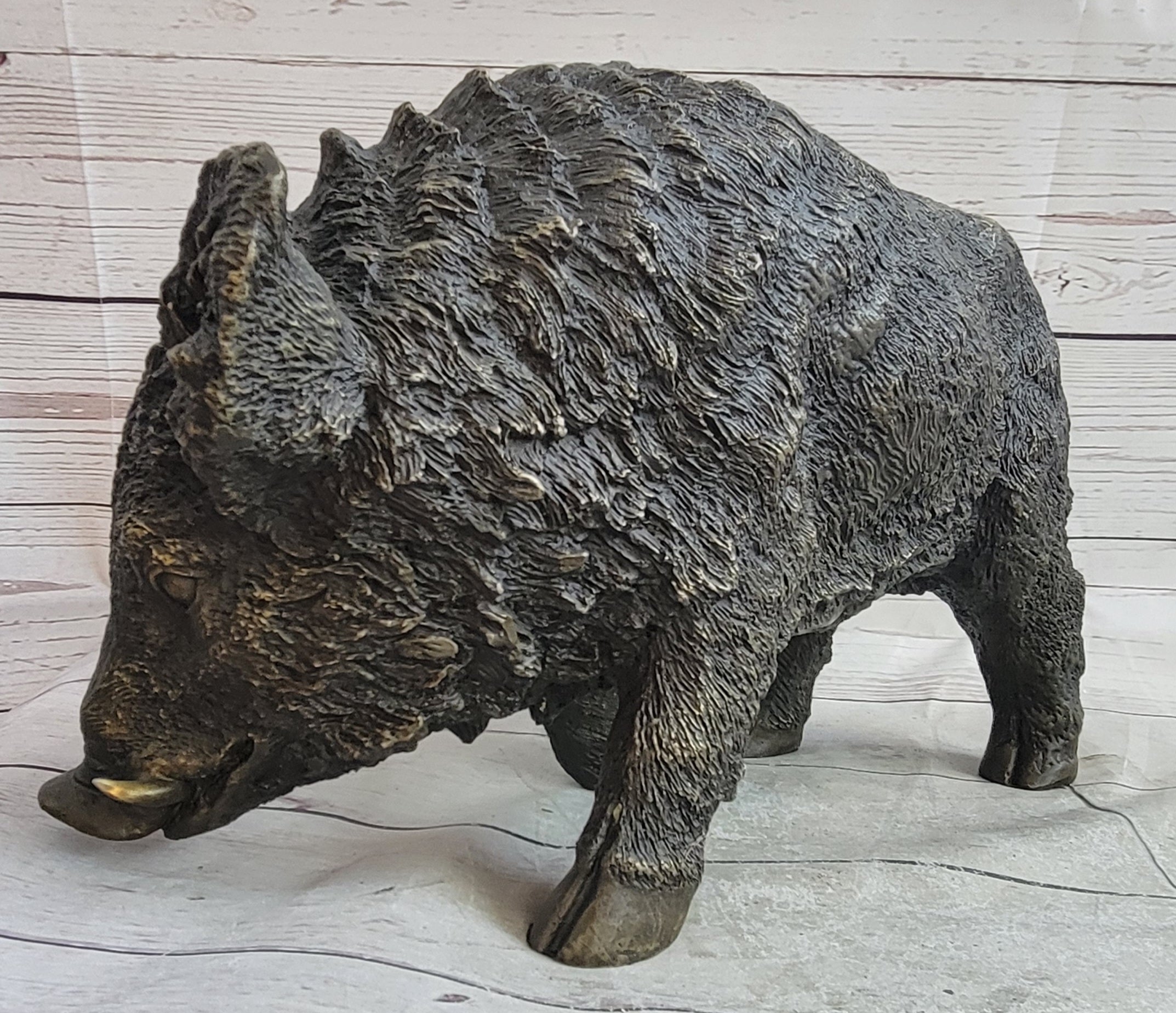 Wild Boar Pig Feral Hog Bronze Sculpture Statue Figure Figurine Decor