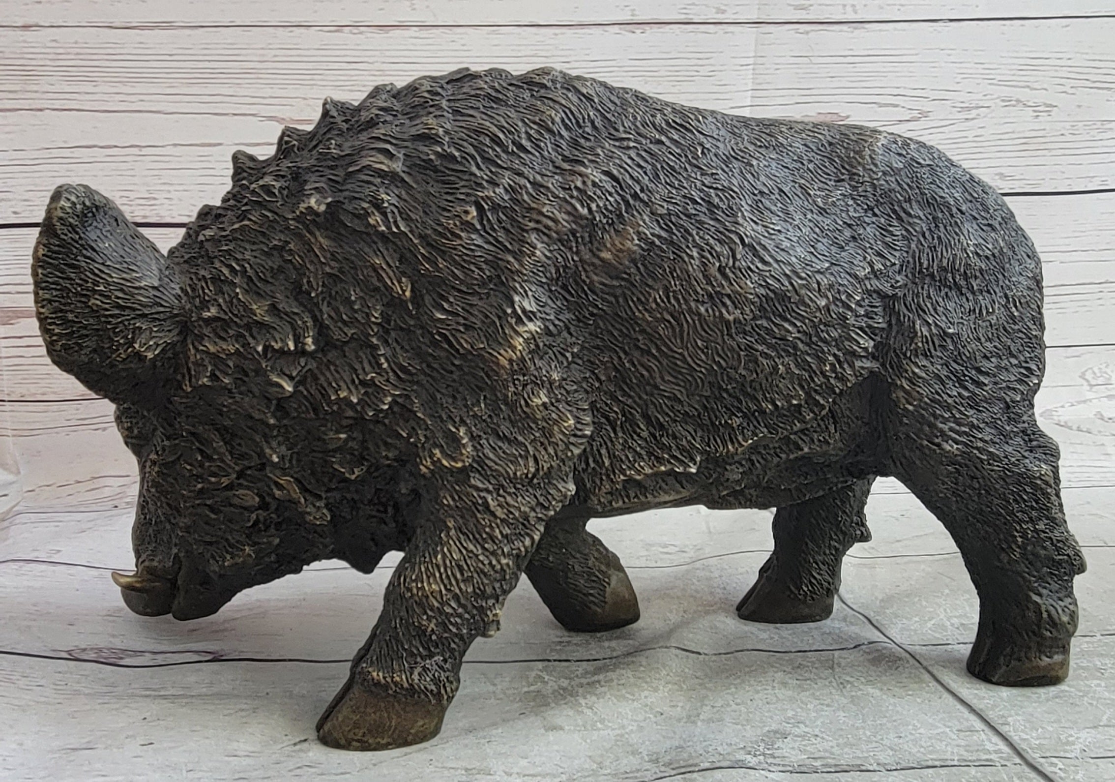 Wild Boar Pig Feral Hog Bronze Sculpture Statue Figure Figurine Decor